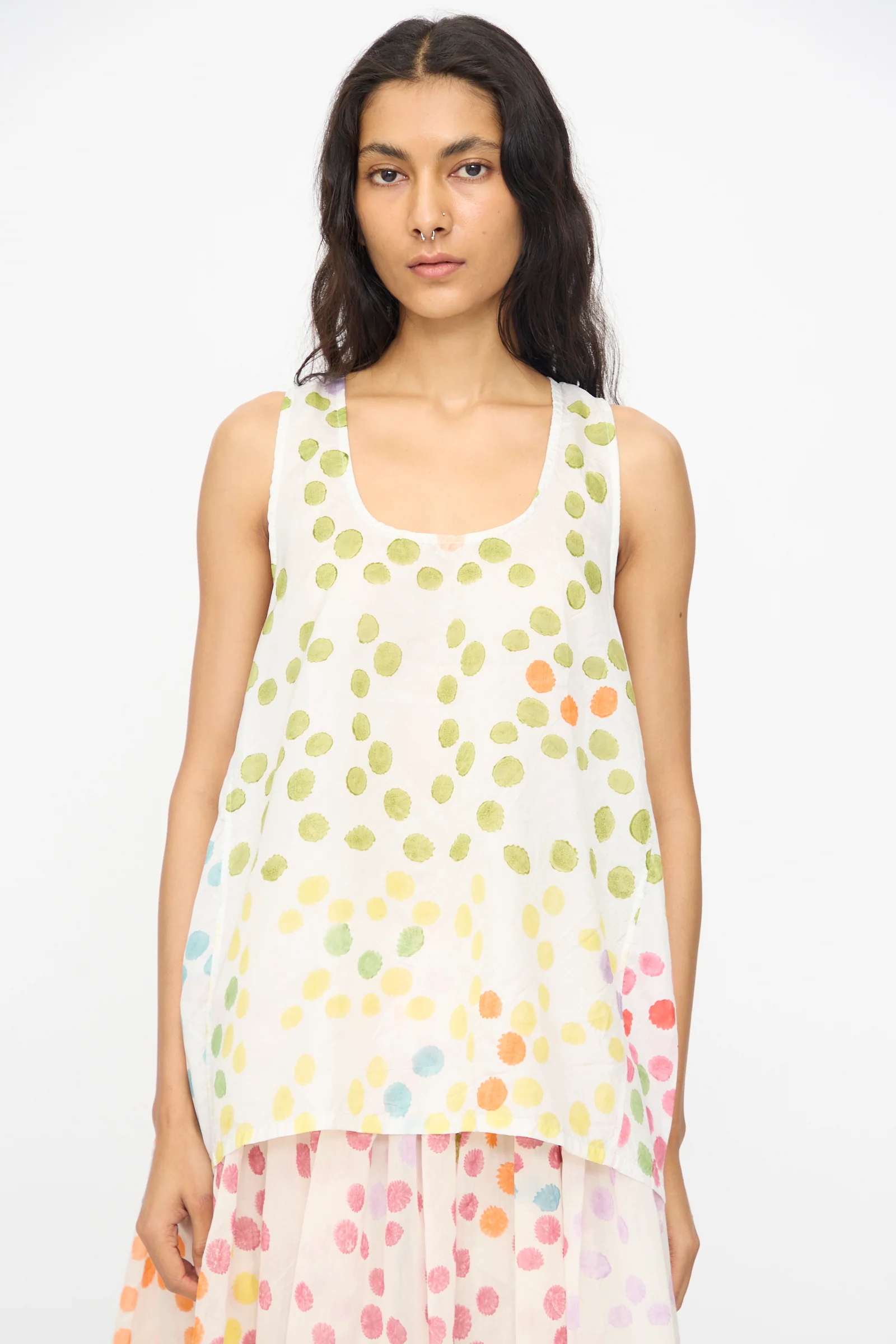 Blockprint Silk Bandi Top in White Multi - Image 3