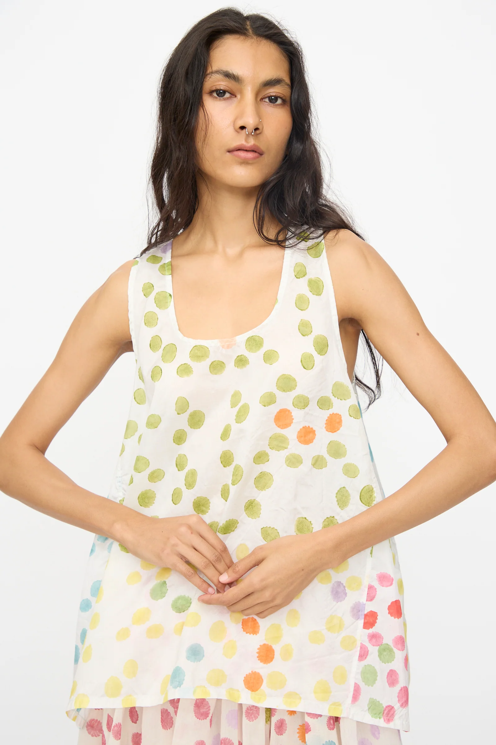 Blockprint Silk Bandi Top in White Multi - Image 5