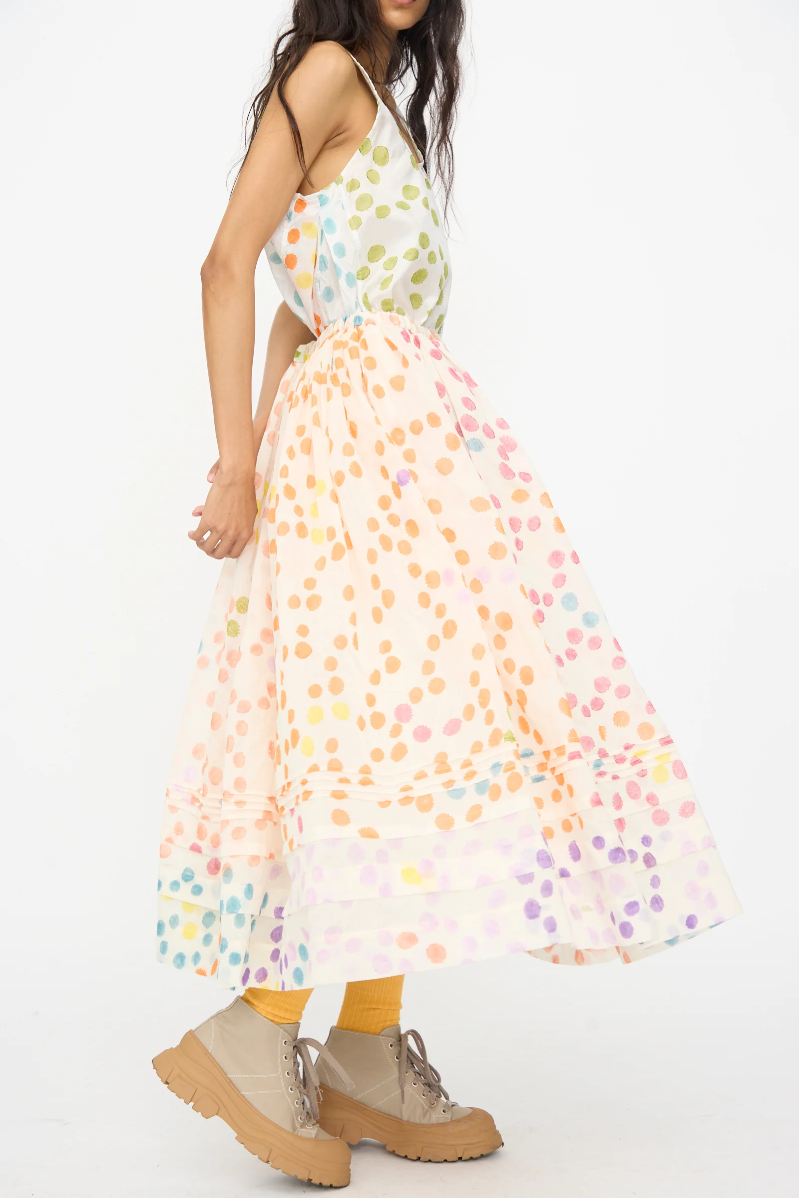 Blockprint Silk Cotton Zamila Skirt in White Dot Multi - Image 6