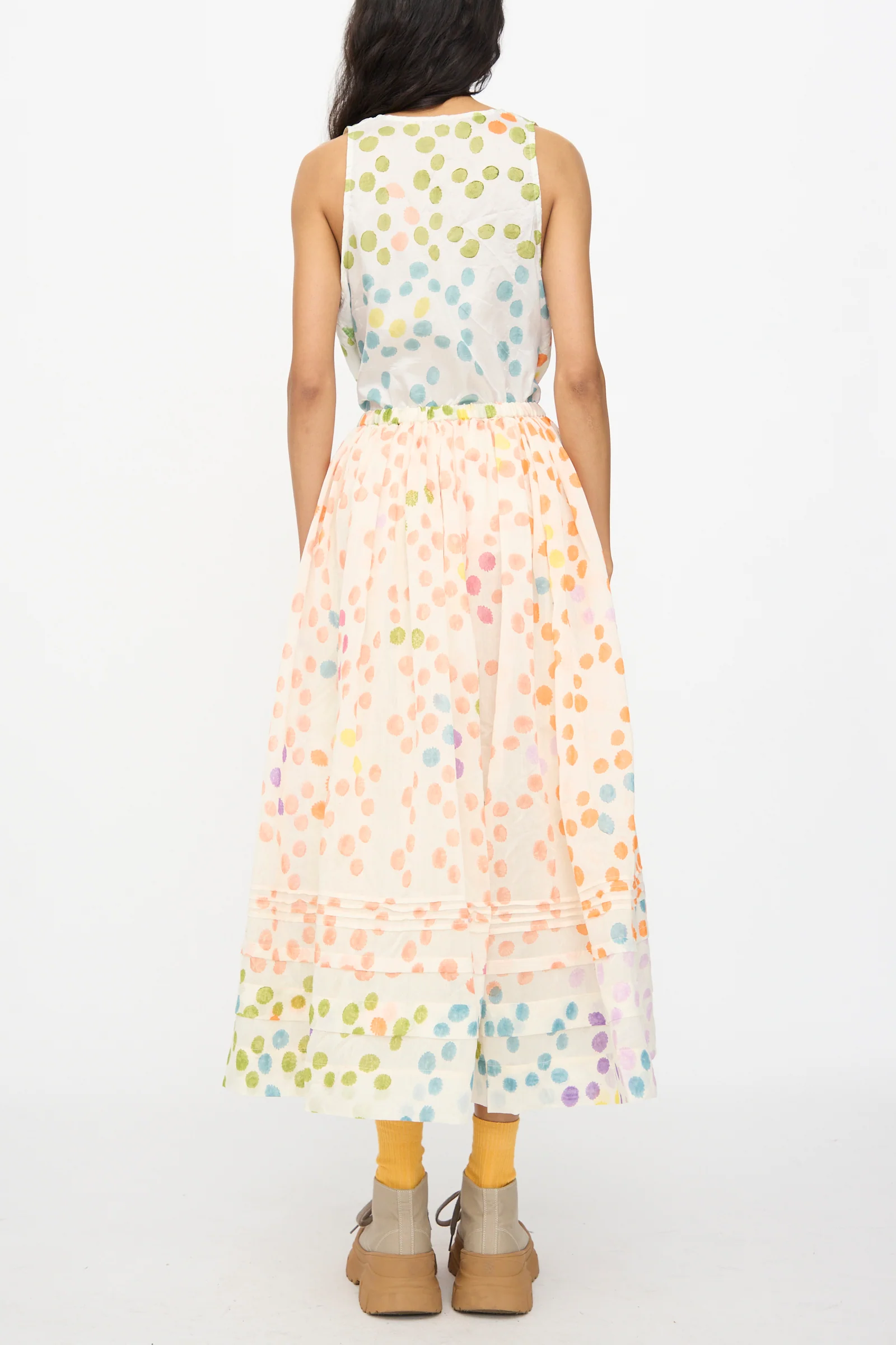 Blockprint Silk Cotton Zamila Skirt in White Dot Multi - Image 7