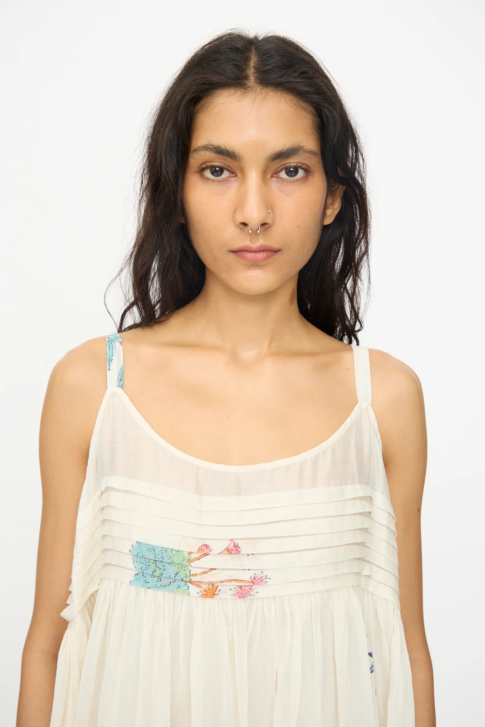 Cotton Silk Blockprint Hazel Slip in White Floral - Image 3