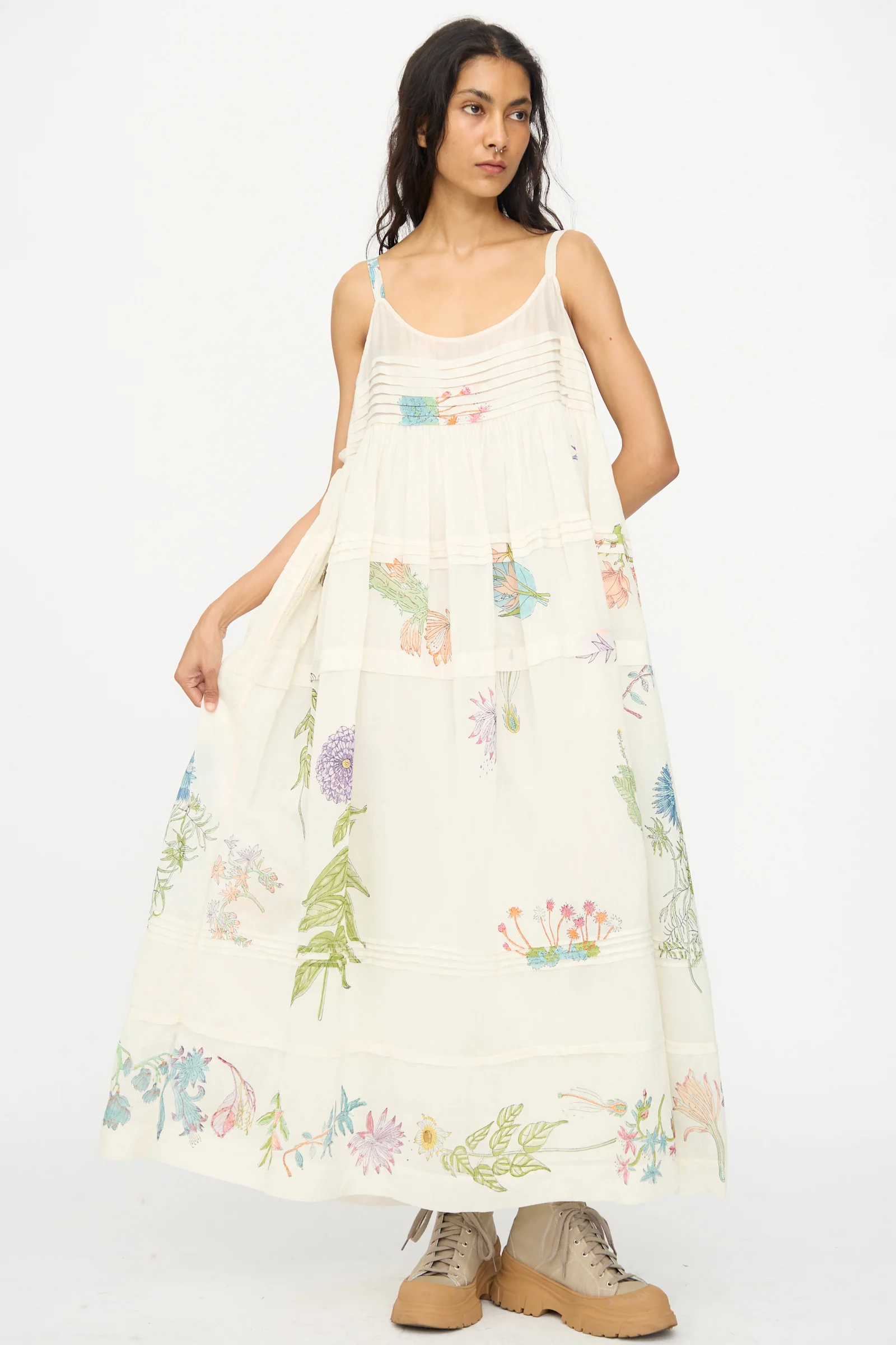 Cotton Silk Blockprint Hazel Slip in White Floral - Image 4