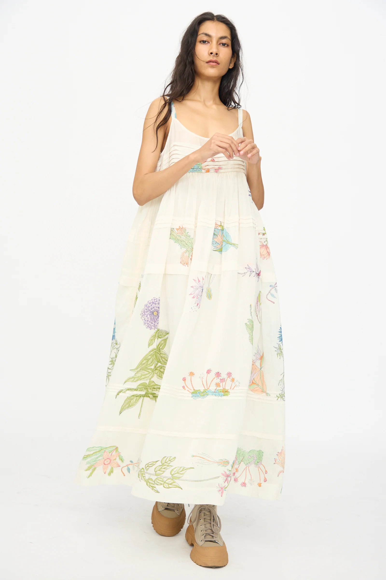 Cotton Silk Blockprint Hazel Slip in White Floral - Image 5