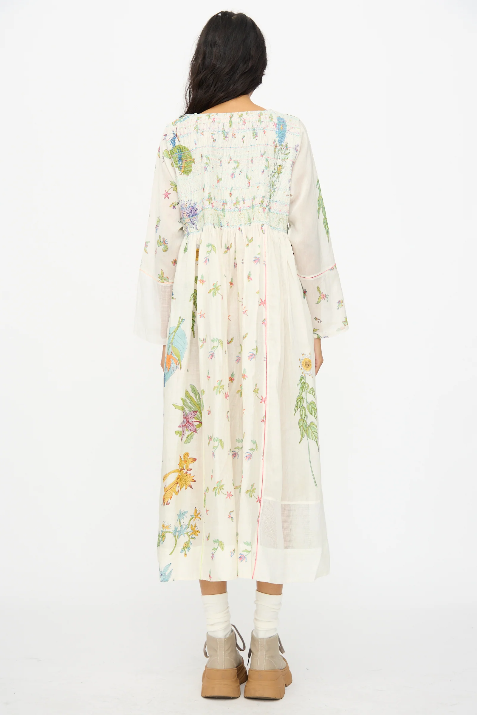 Cotton Silk Blockprint Nazma Dress in White - Image 10