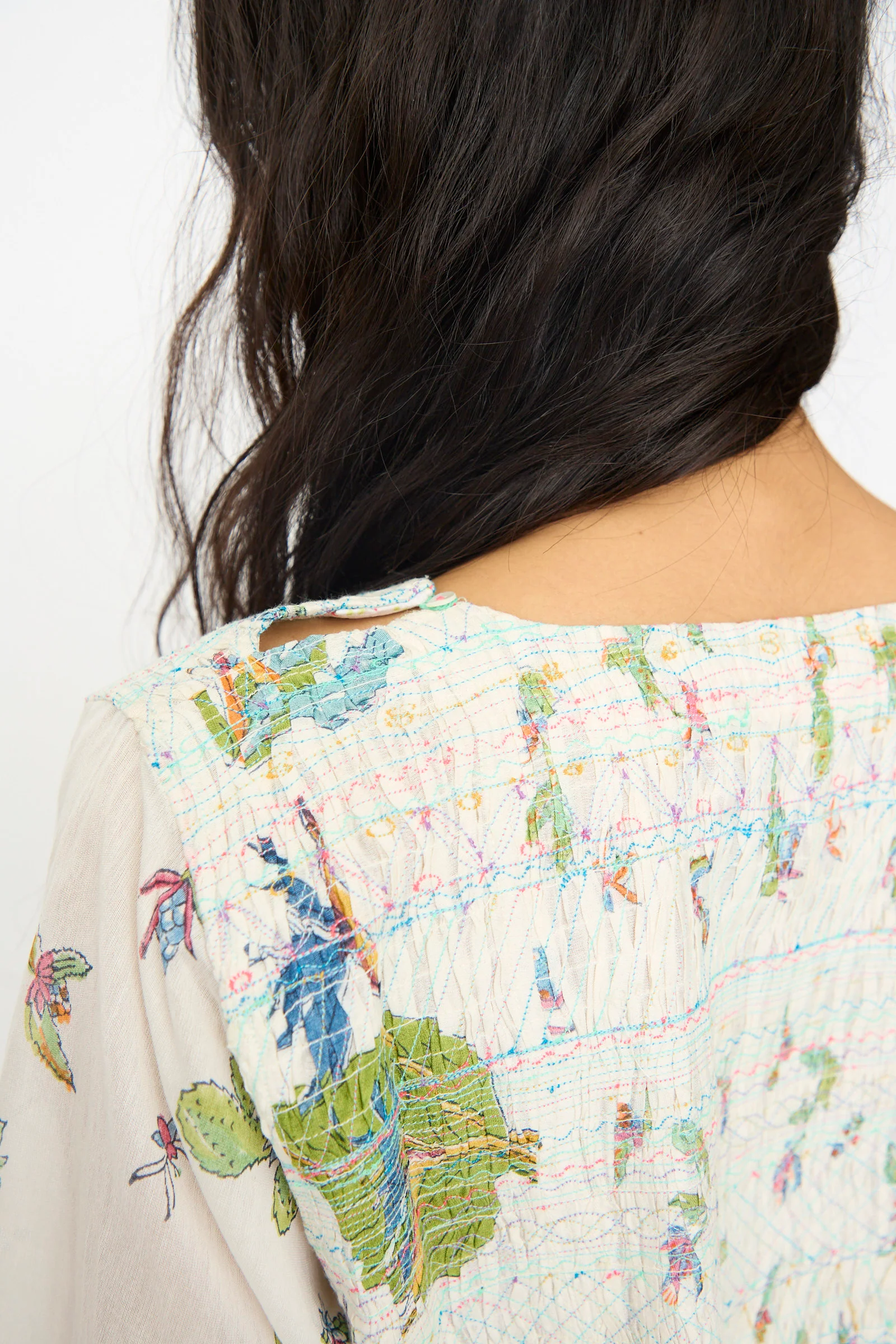 Cotton Silk Blockprint Nazma Dress in White - Image 8