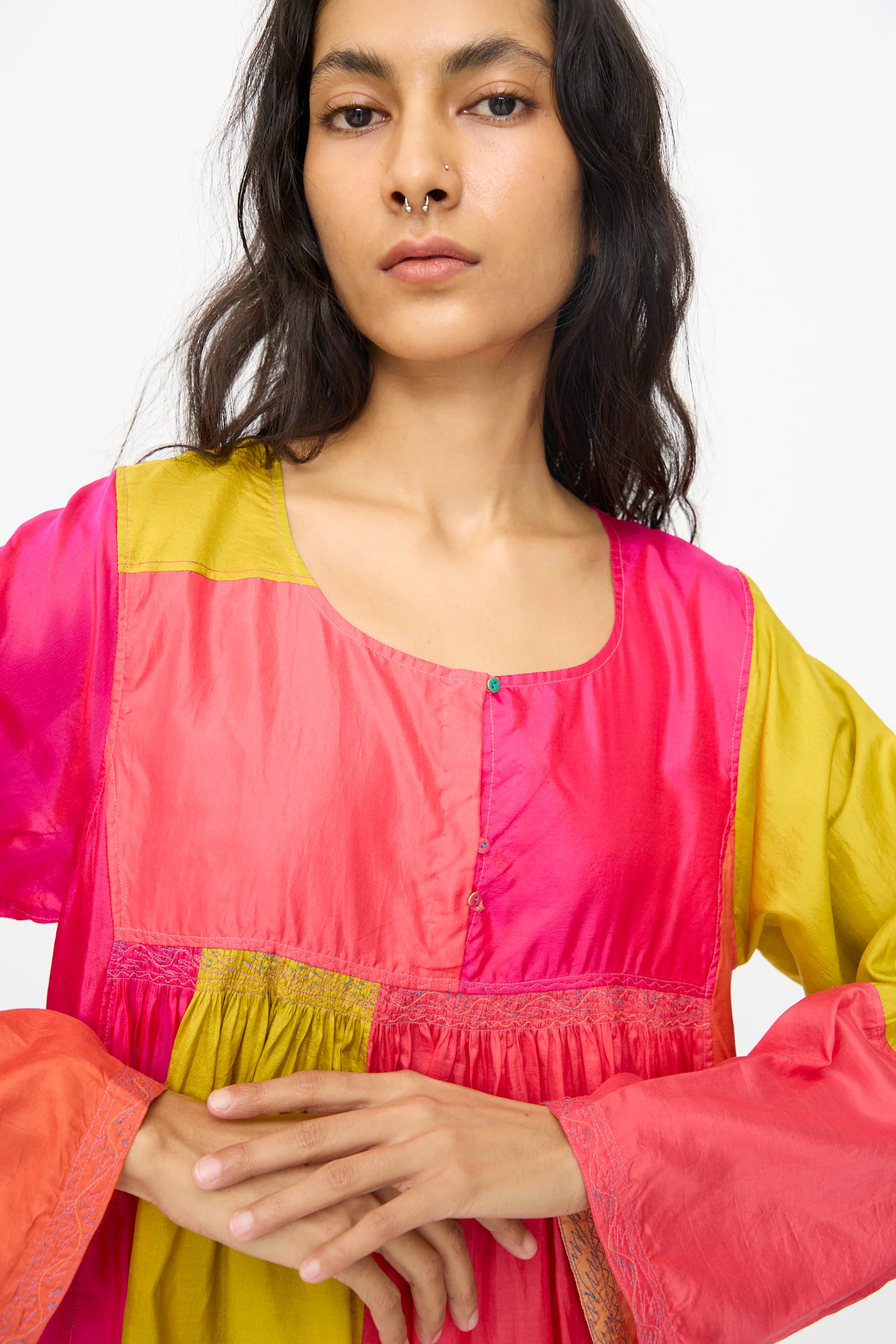 Silk Dyed Dress in Yellow Pink Multi - Image 3