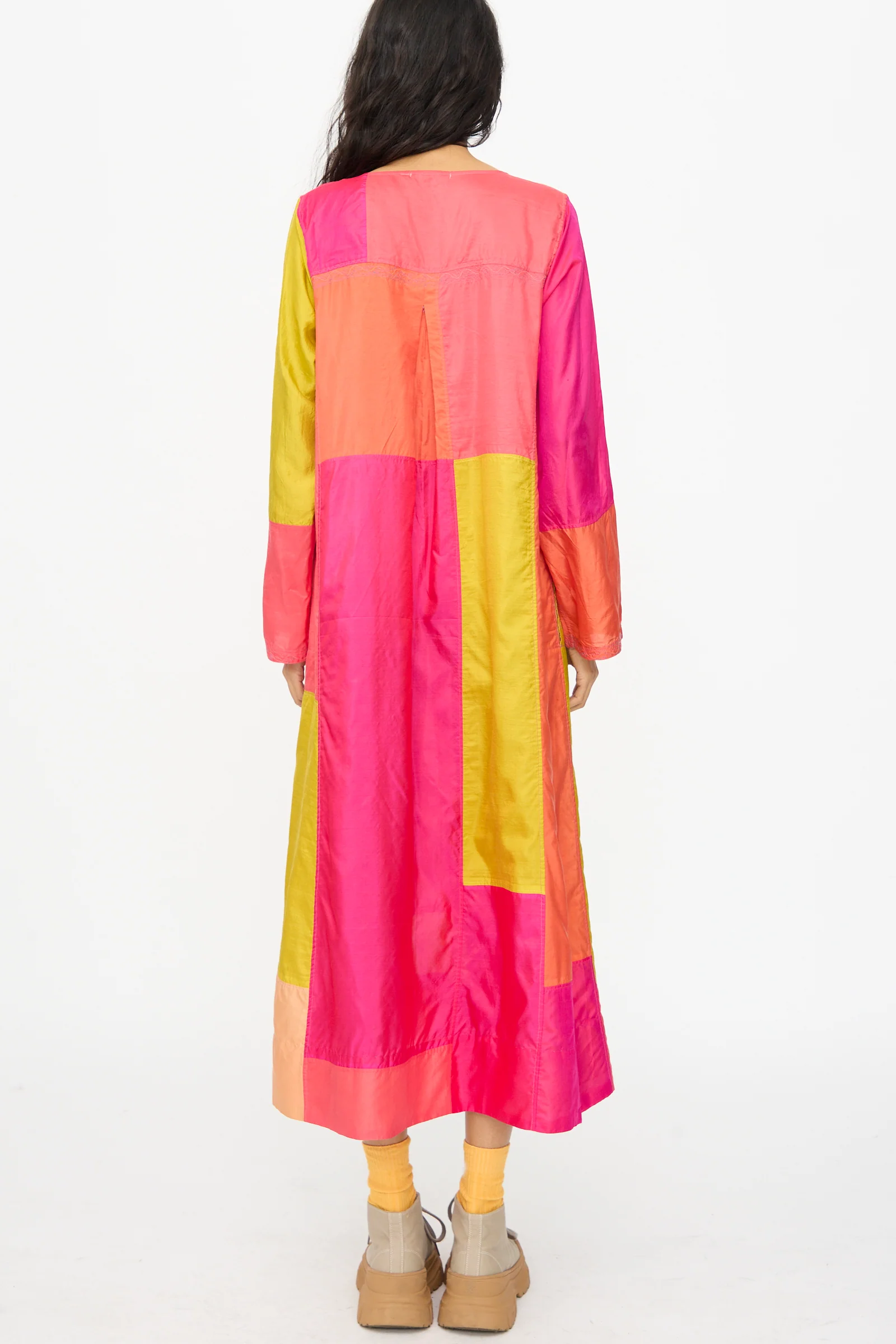 Silk Dyed Dress in Yellow Pink Multi - Image 8