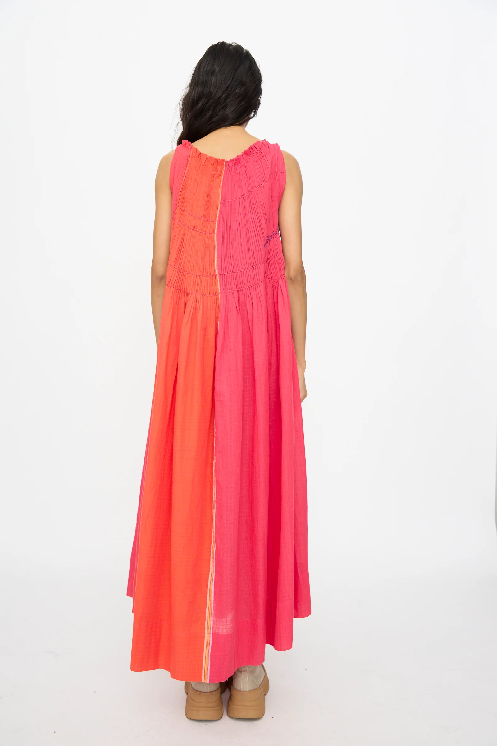Woven Cotton Dress in Pink and Red - Image 6