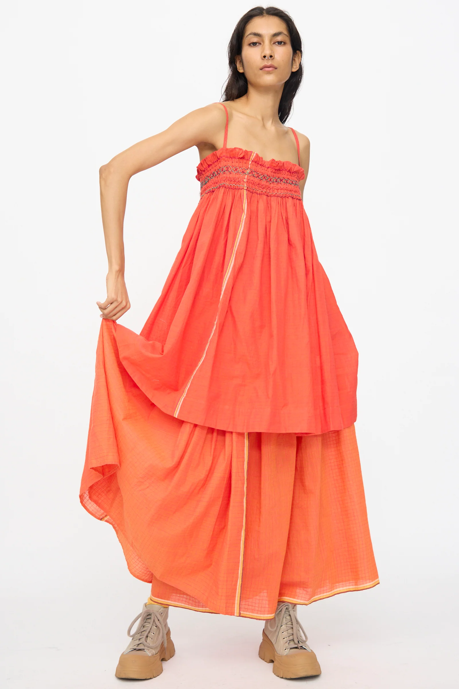 Woven Cotton Skirt in Orange - Image 4