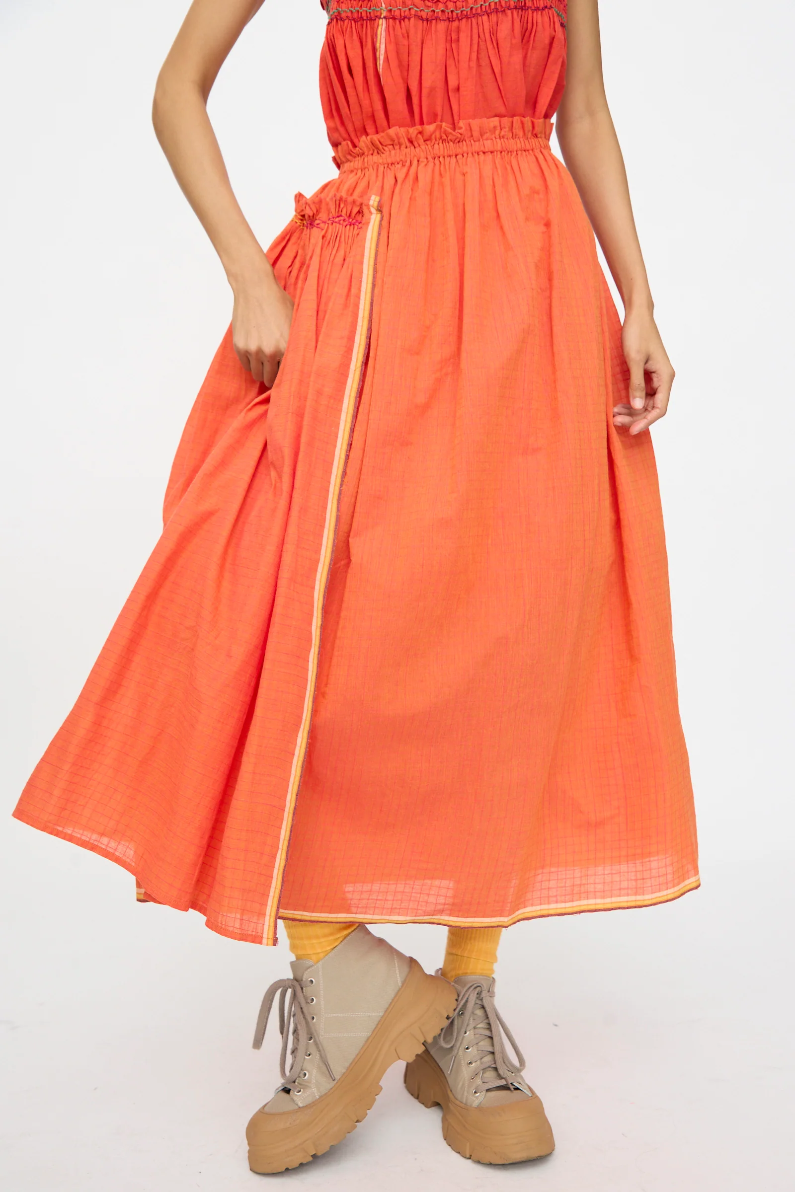 Woven Cotton Skirt in Orange - Image 5