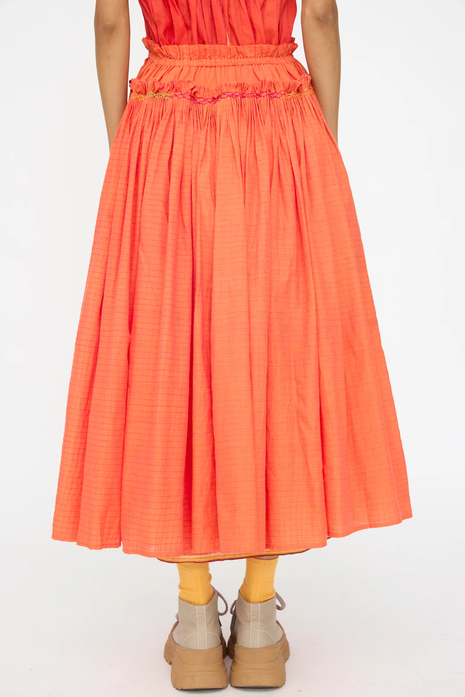 Woven Cotton Skirt in Orange - Image 6