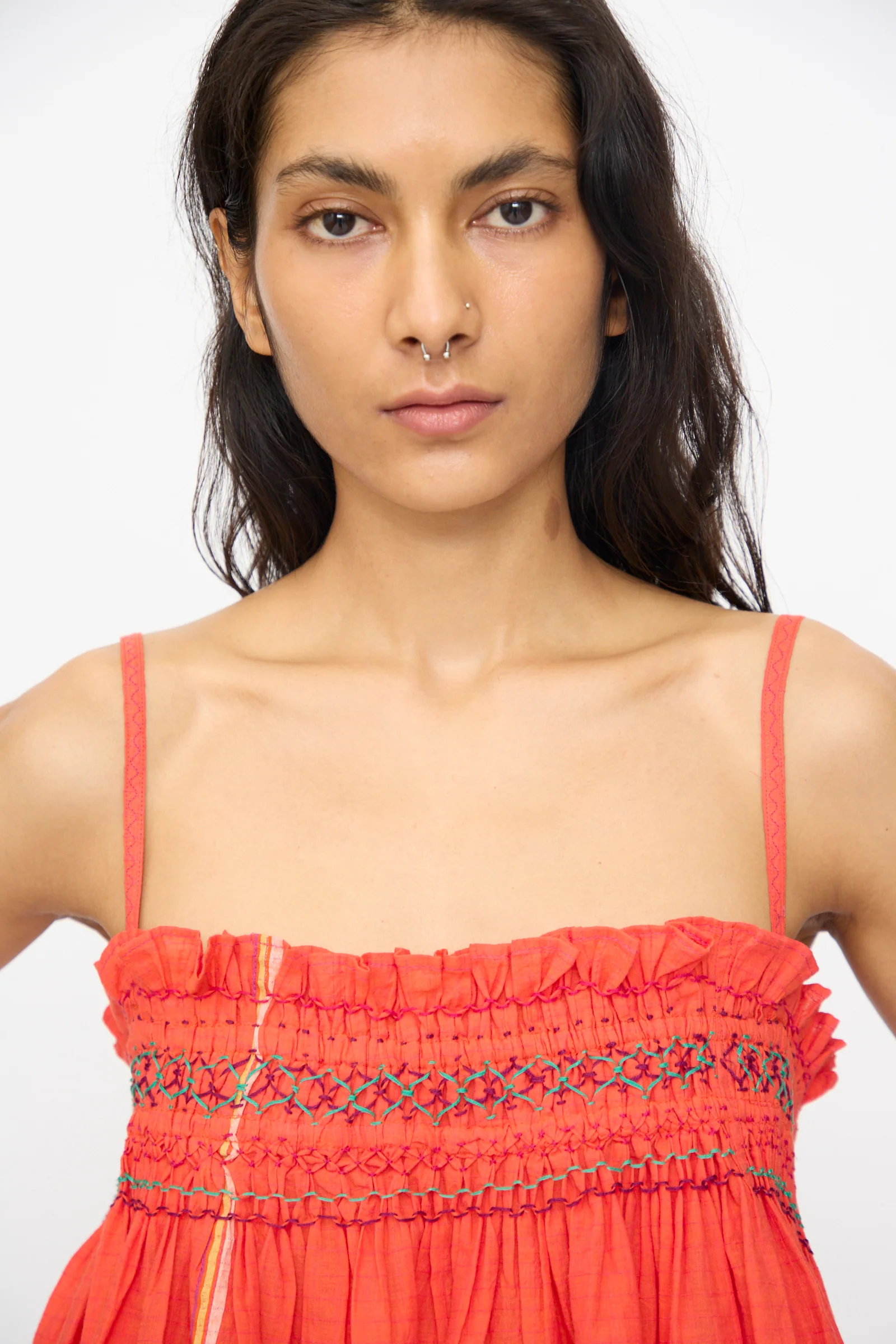 Woven Cotton Sleeveless Top in Red - Image 3