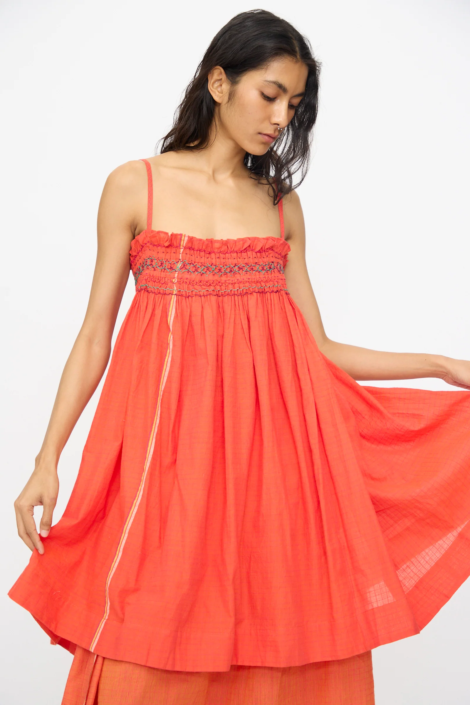 Woven Cotton Sleeveless Top in Red - Image 6