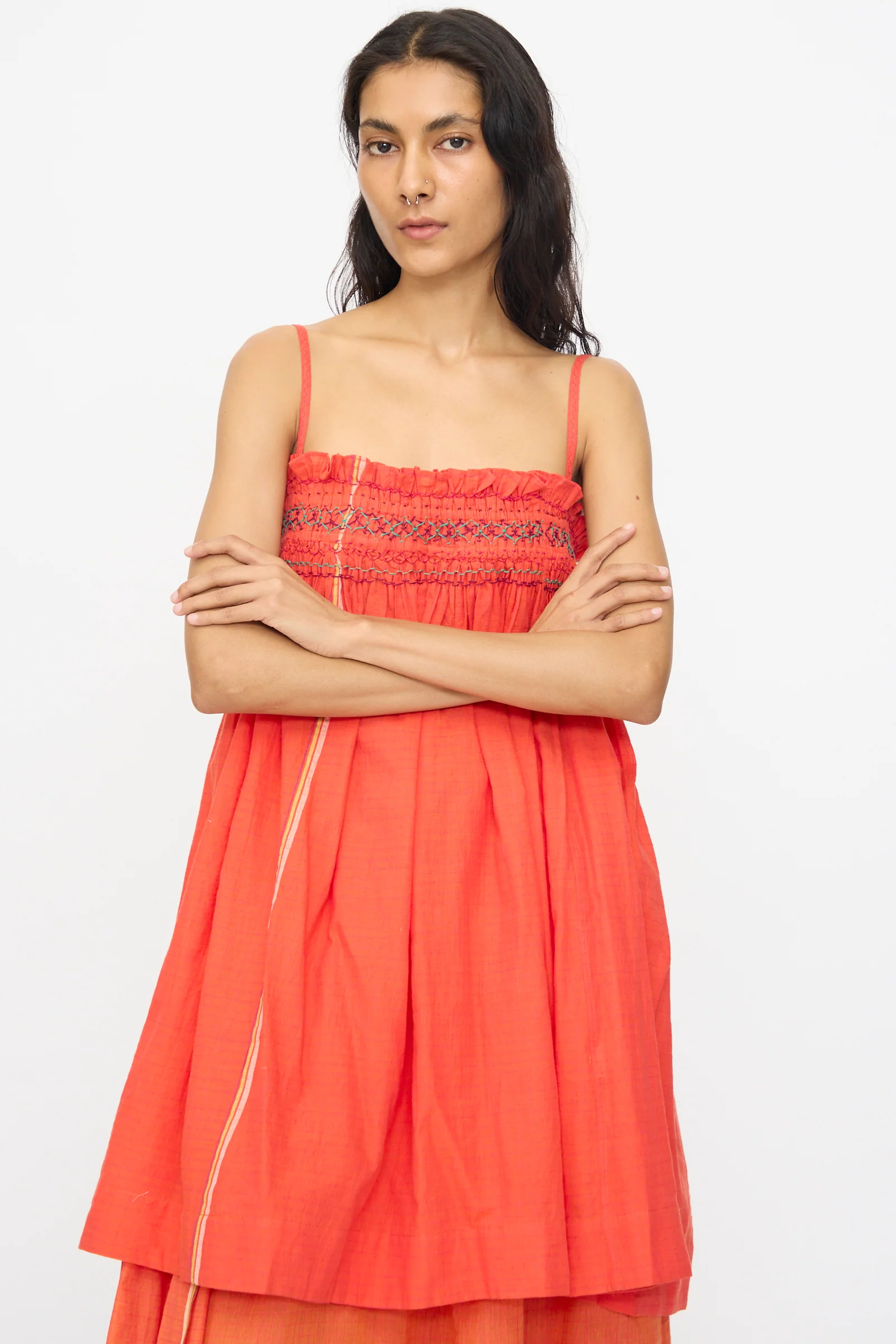 Woven Cotton Sleeveless Top in Red - Image 7