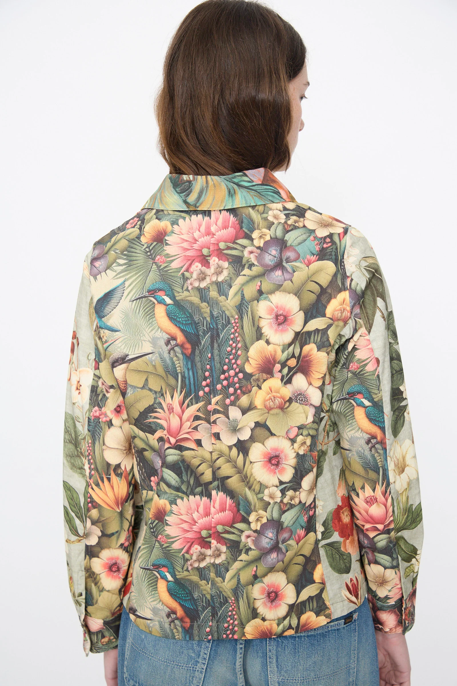 Cotton Shirt Jacket in Green Floral - Image 6