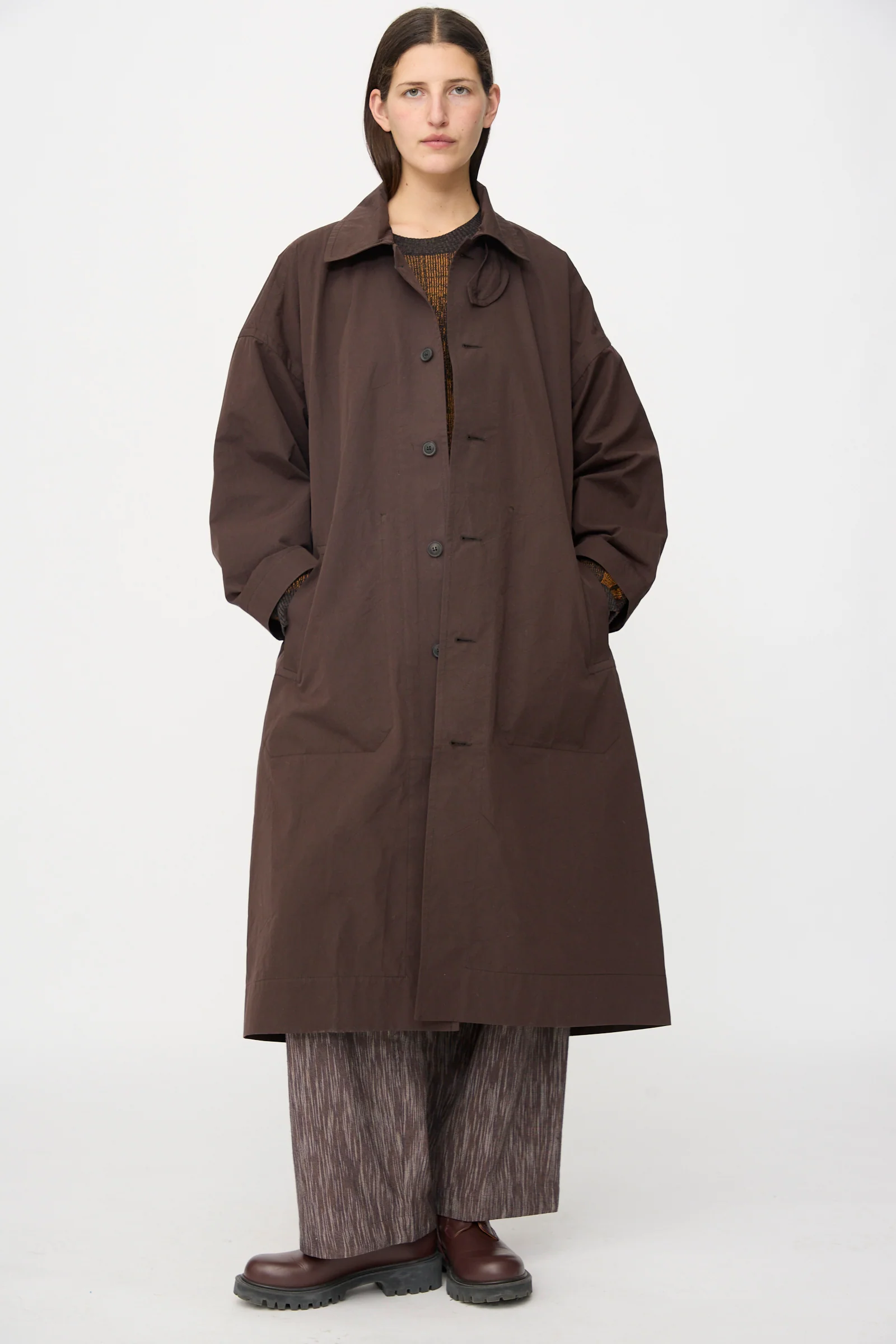 Cotton Silk Canvas Coat #34 in Old Mahogany - Image 6