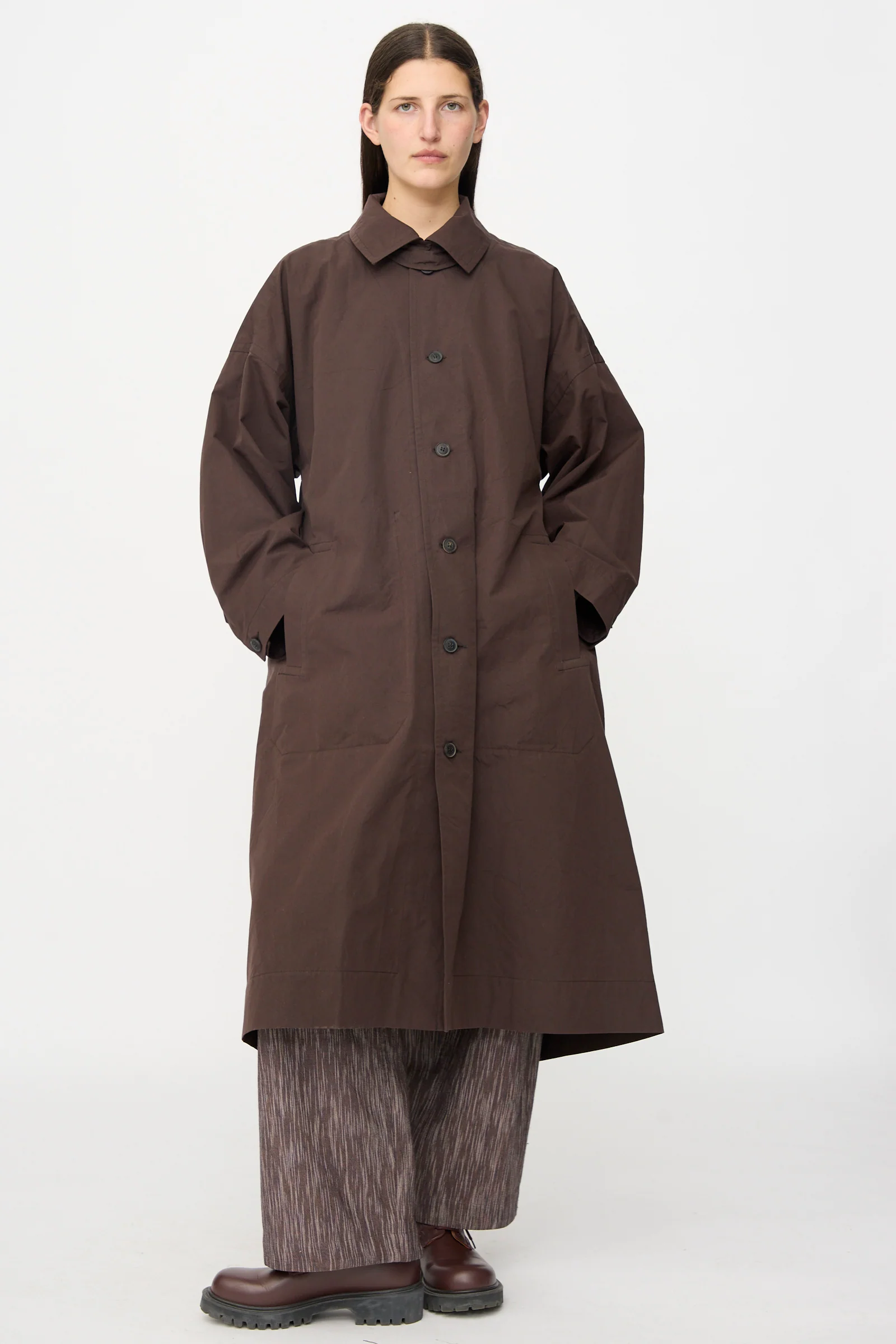 Cotton Silk Canvas Coat #34 in Old Mahogany - Image 9