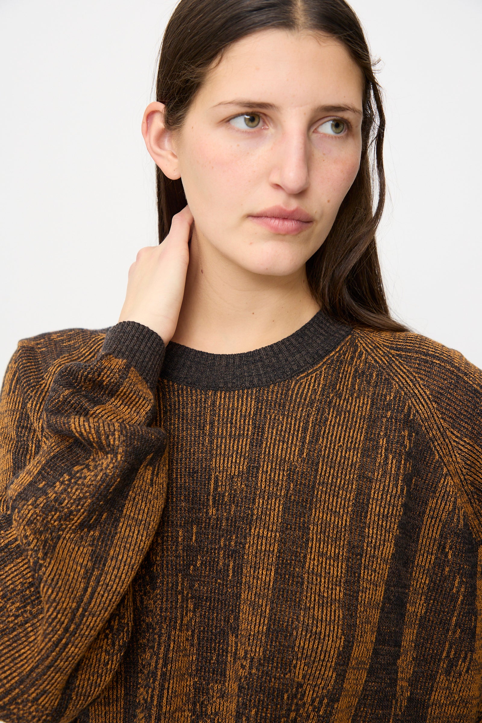 Linen Cotton Kasuri Knit #77 in Black Brown Orange - Image 3