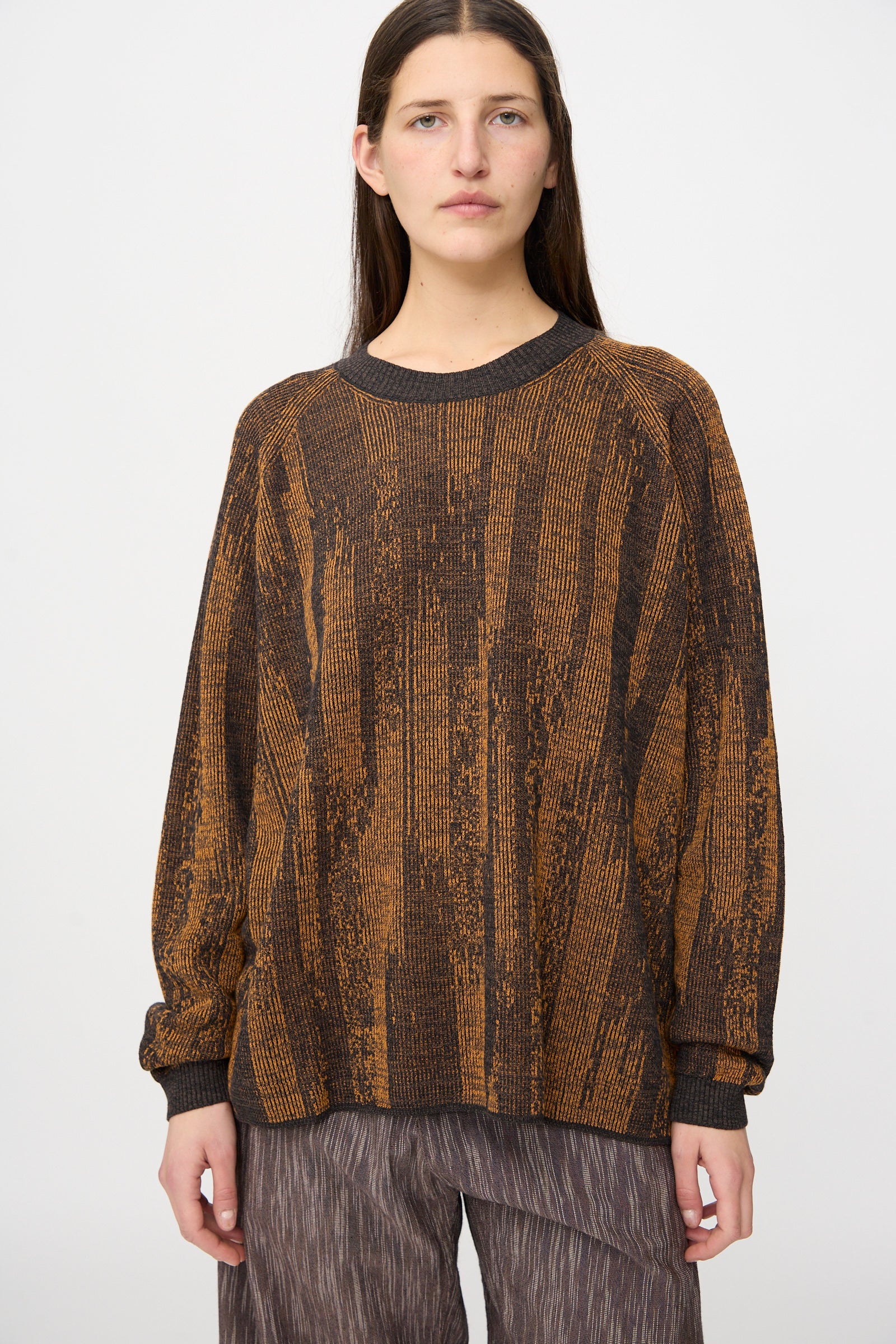 Linen Cotton Kasuri Knit #77 in Black Brown Orange - Image 4