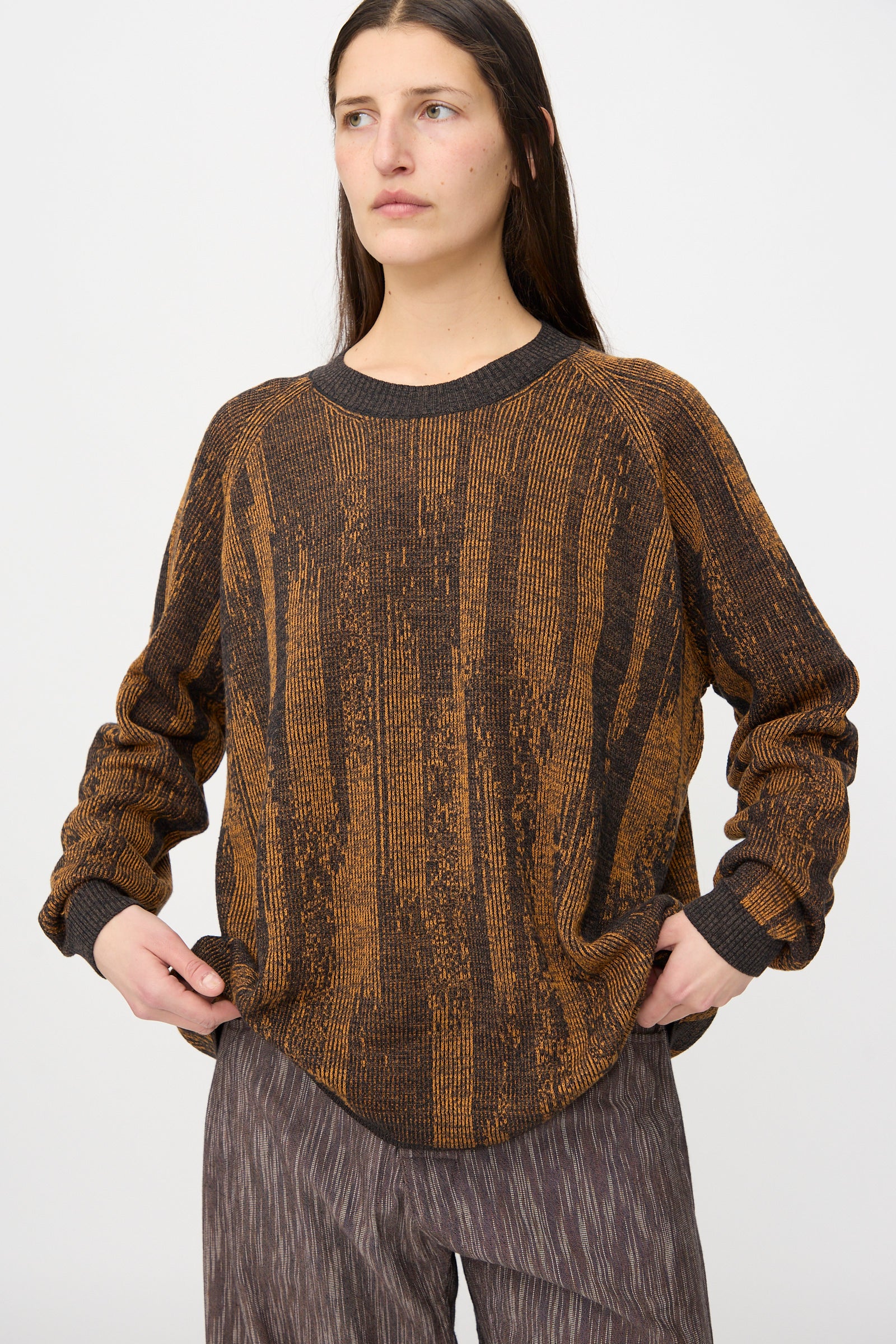 Linen Cotton Kasuri Knit #77 in Black Brown Orange - Image 5