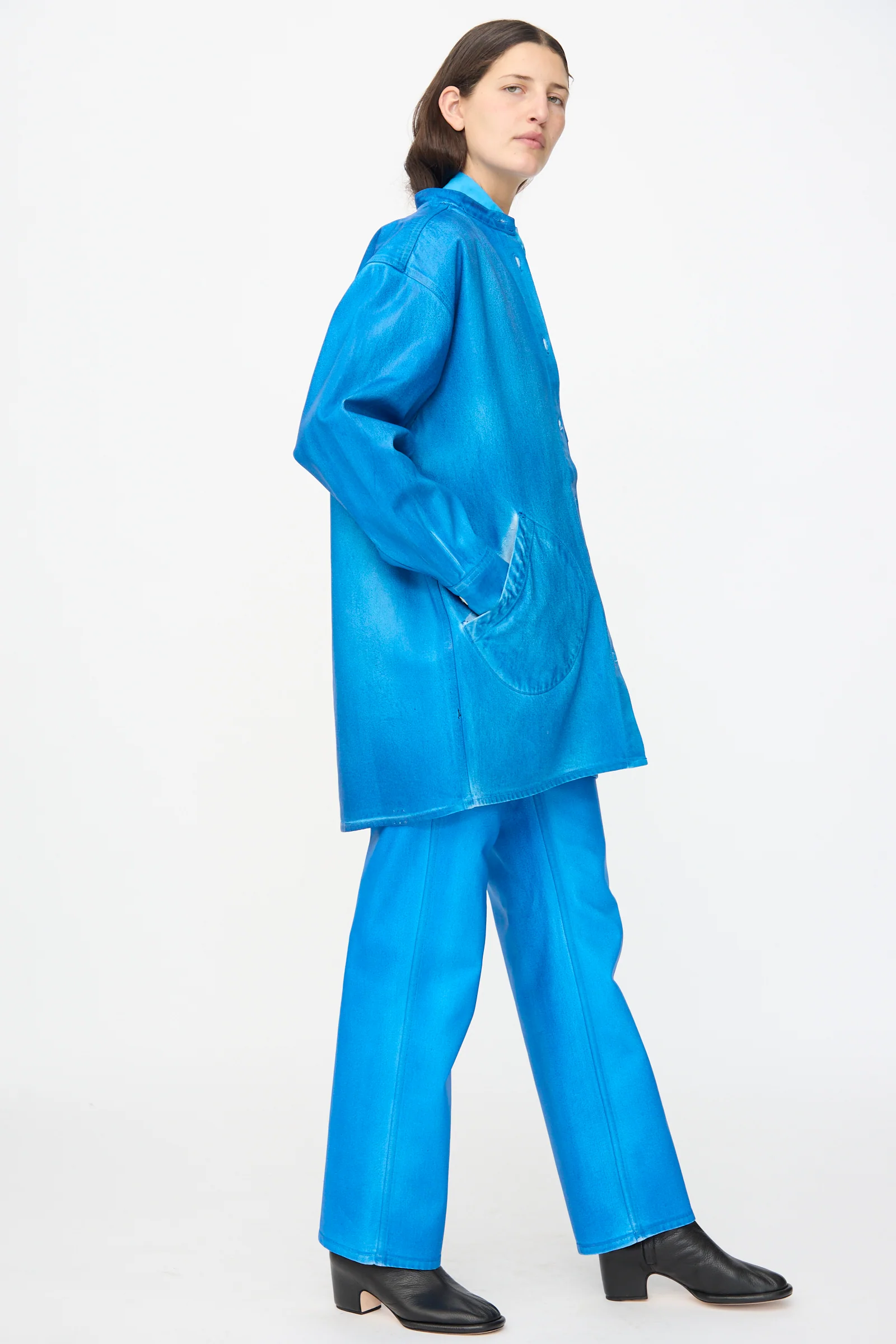 Band Collar Okuda Jacket in Electric Blue Lacquer - Image 4