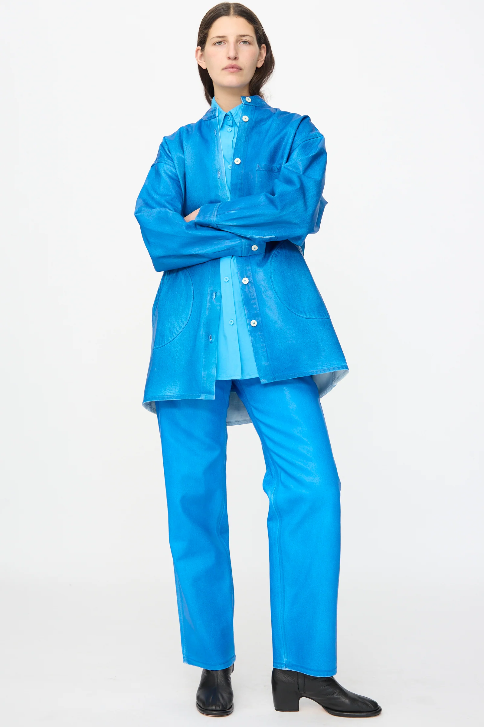 Band Collar Okuda Jacket in Electric Blue Lacquer - Image 5