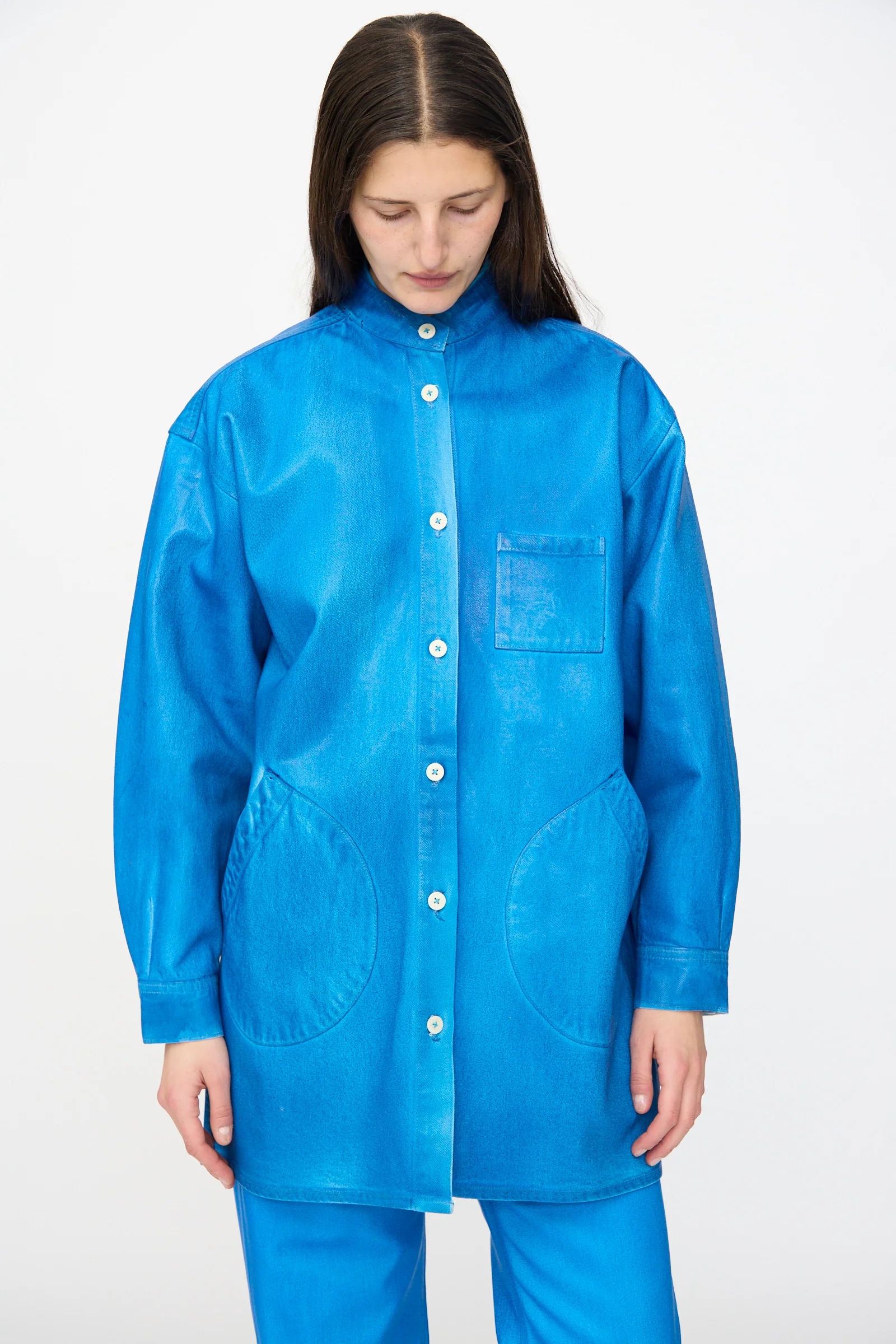 Band Collar Okuda Jacket in Electric Blue Lacquer - Image 6