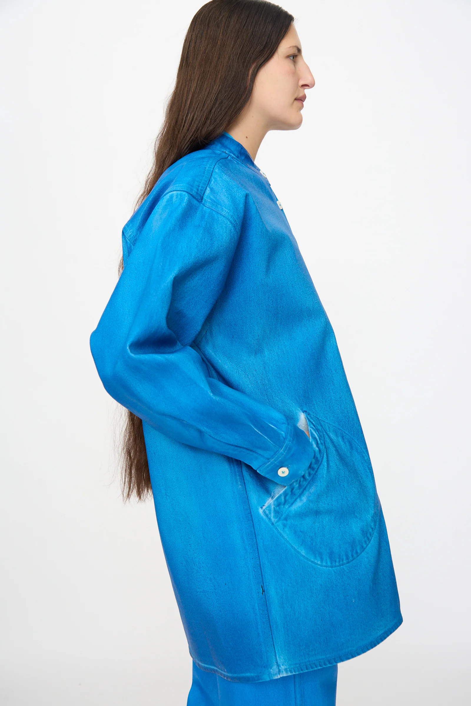 Band Collar Okuda Jacket in Electric Blue Lacquer - Image 7