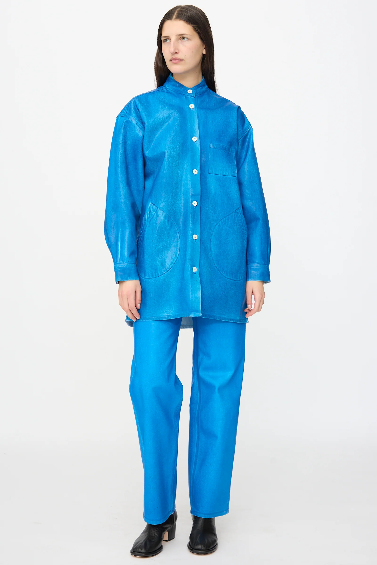 Band Collar Okuda Jacket in Electric Blue Lacquer - Image 8