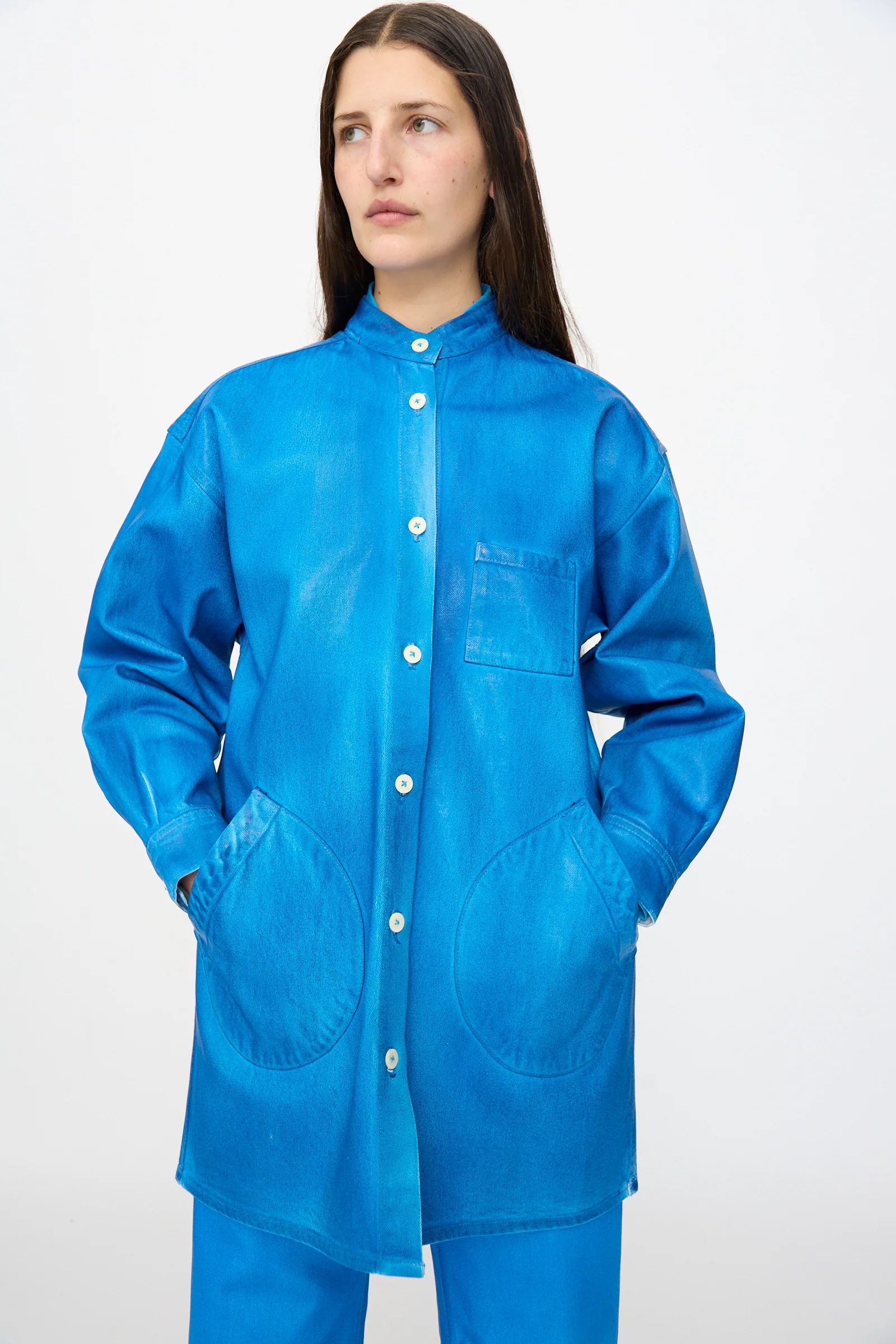 Band Collar Okuda Jacket in Electric Blue Lacquer - Image 9