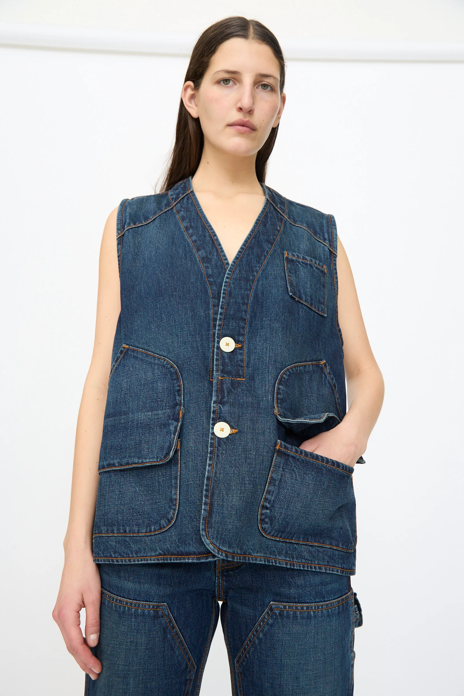 Denim Directors Vest in Medium Roast
