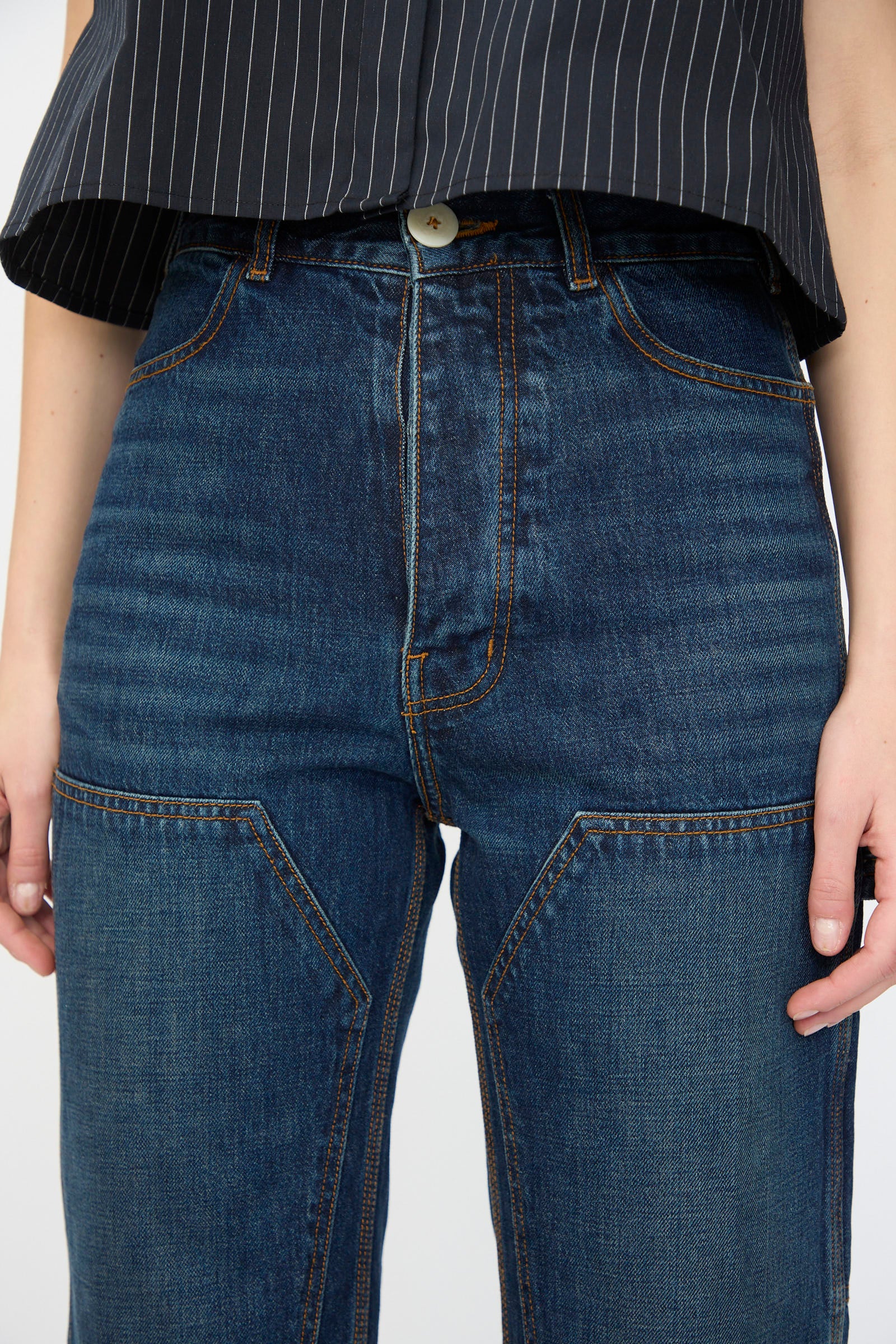 Denim Patchwork Handy Pants in Medium Roast - Image 3
