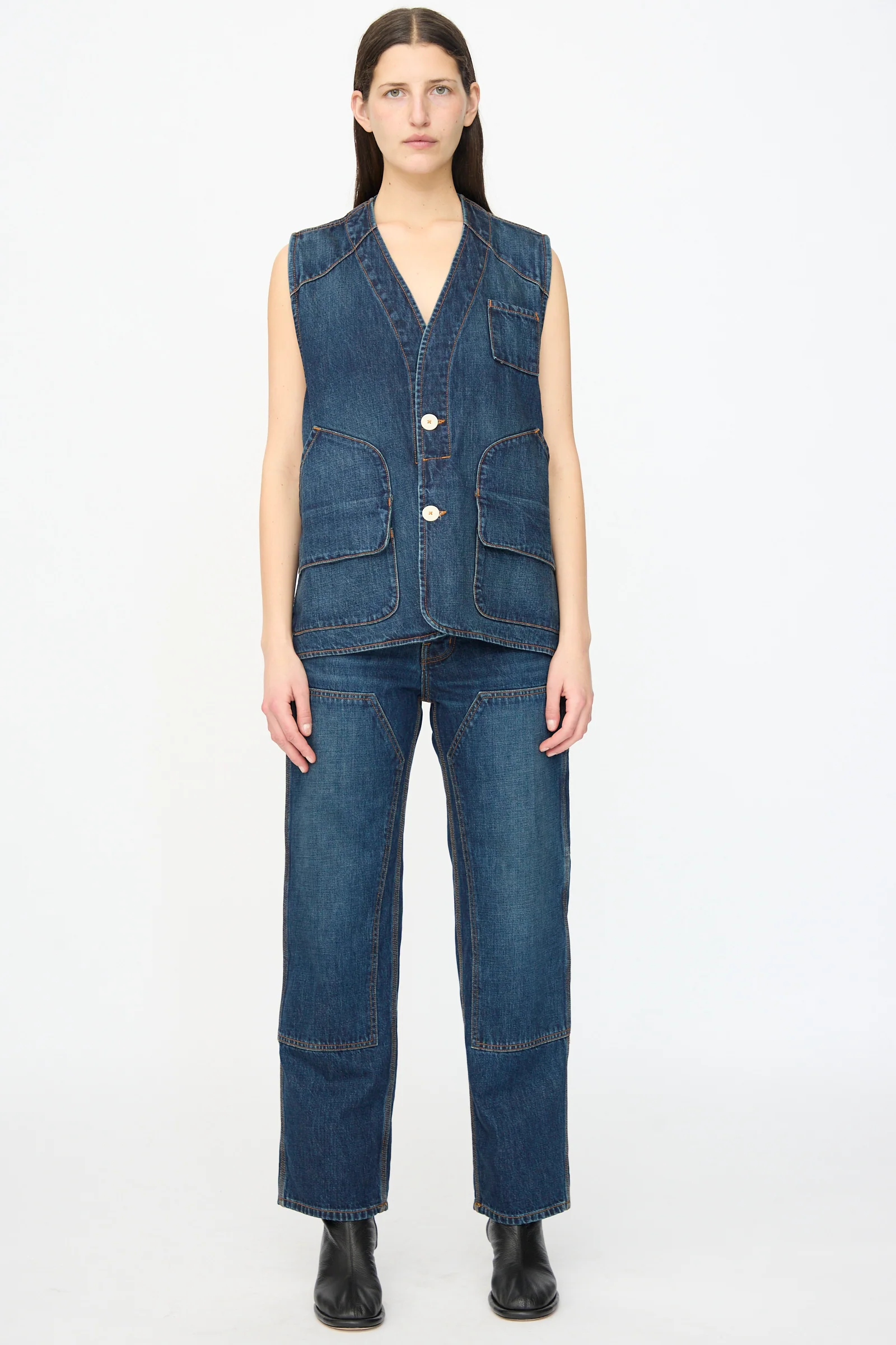 Denim Patchwork Handy Pants in Medium Roast - Image 4
