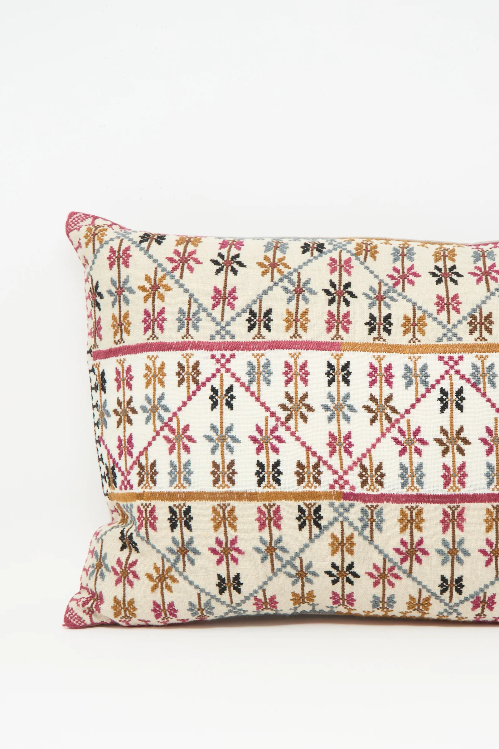 Imm Omar Hand Embroidered Pillow in Beige and Chocolate - Image 3