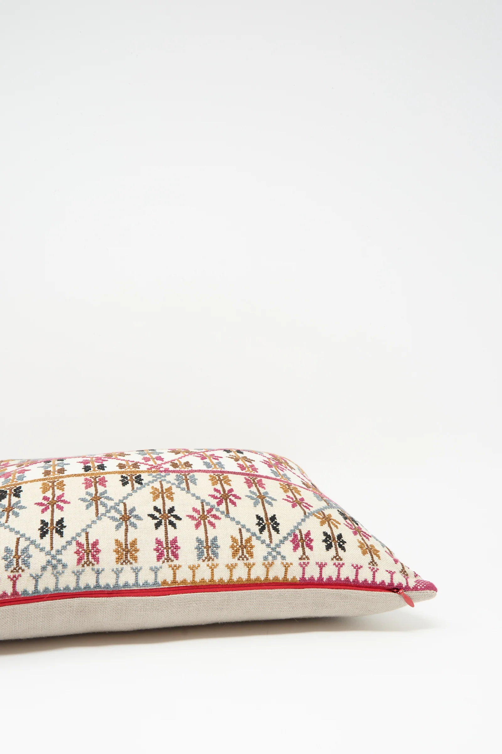 Imm Omar Hand Embroidered Pillow in Beige and Chocolate - Image 5