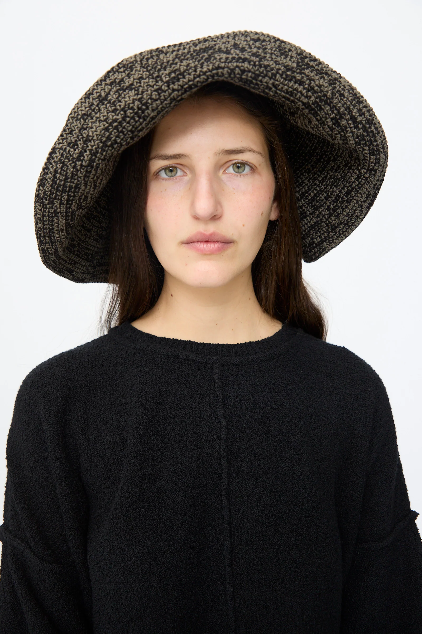 Crochet Big Brim Hat in Black Marl - Image 3
