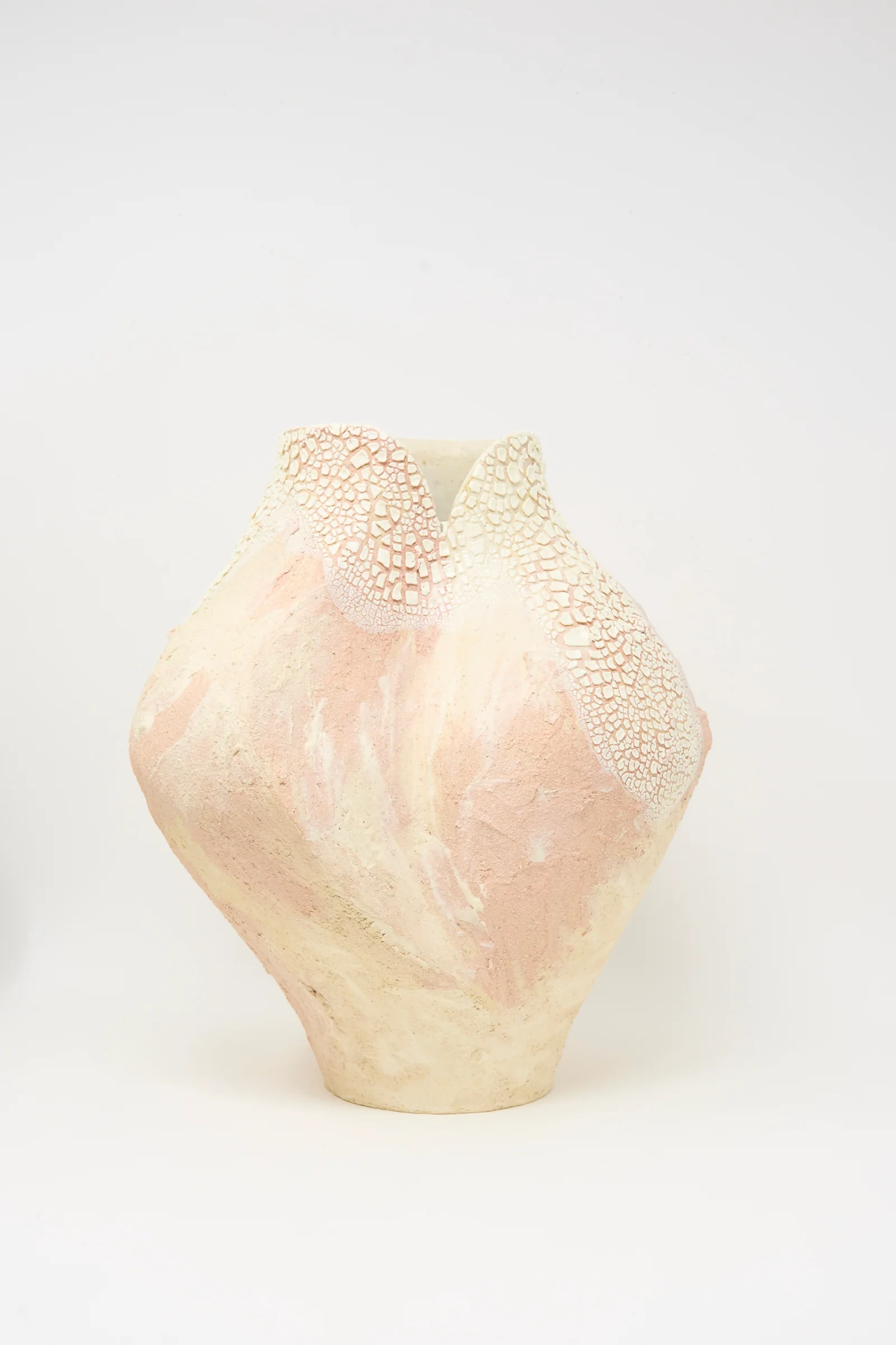 Hand Built Textured Vessel in Pale Pink