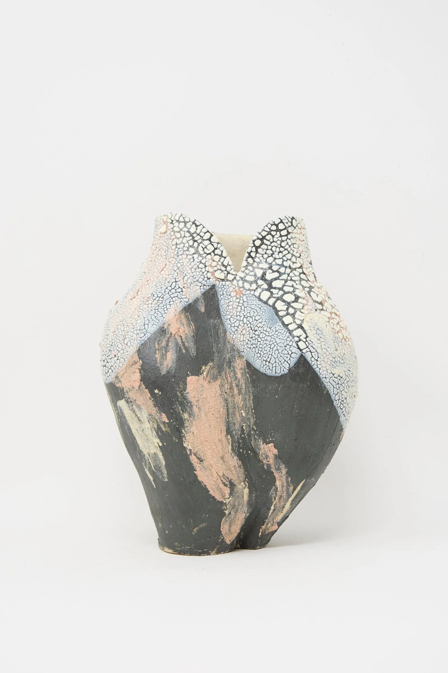 Medium Hand Built Textured Vessel in Black Pink Multi