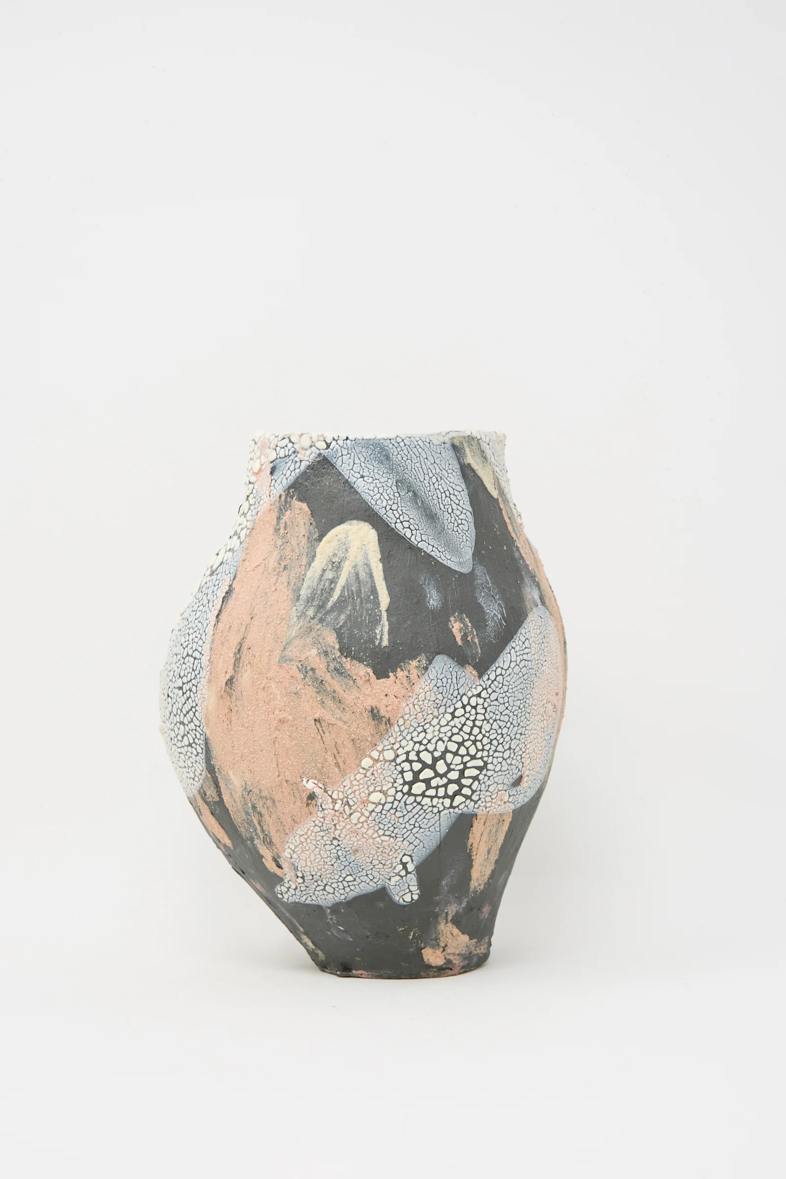 Medium Hand Built Textured Vessel in Black Pink Multi - Image 2