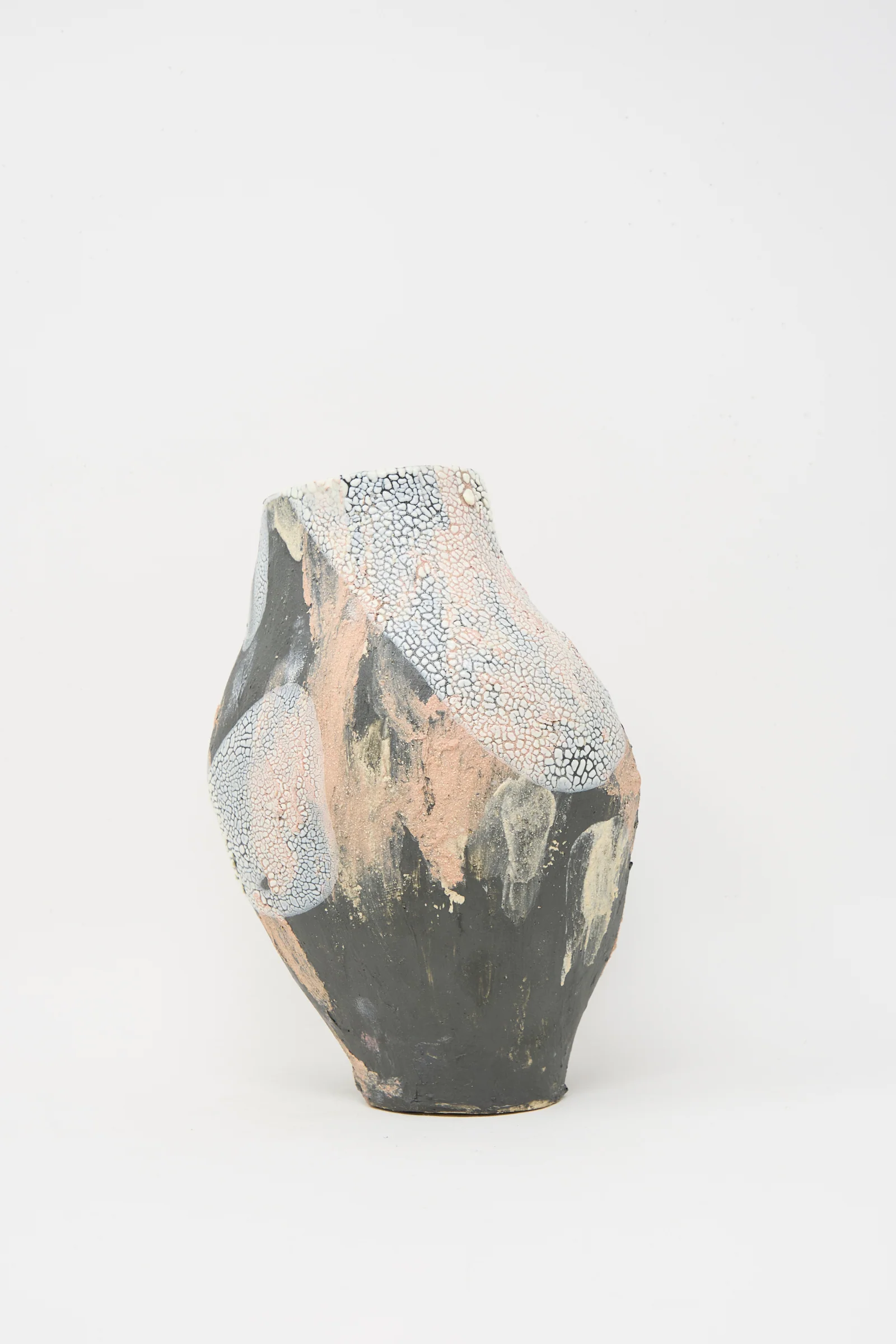 Medium Hand Built Textured Vessel in Black Pink Multi - Image 3