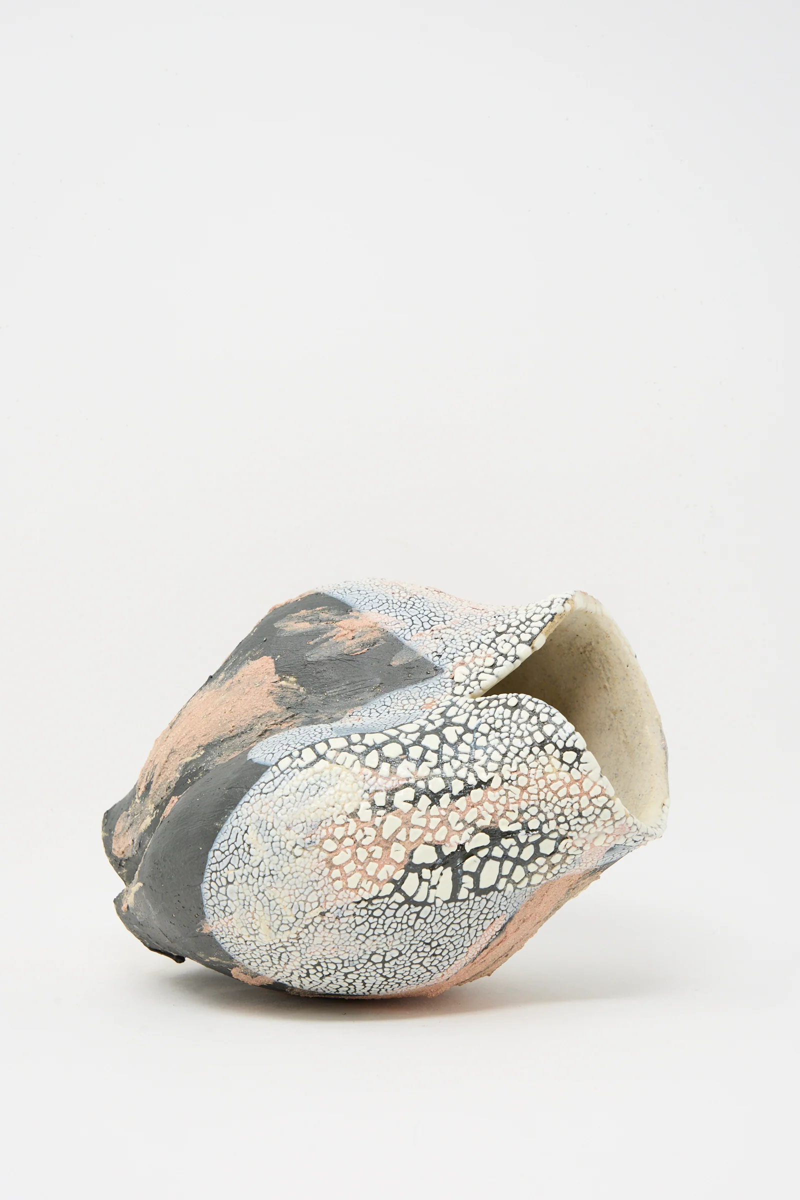 Medium Hand Built Textured Vessel in Black Pink Multi - Image 4
