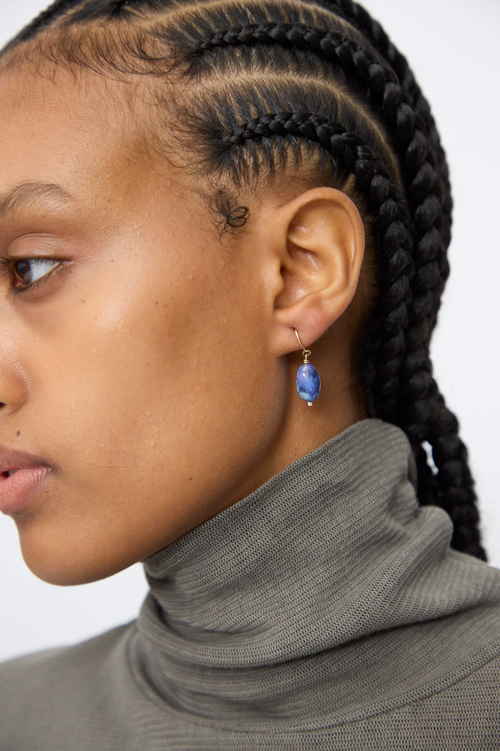 14K Crescent Charm Single Earring in Dumortierite Quartz - Image 3