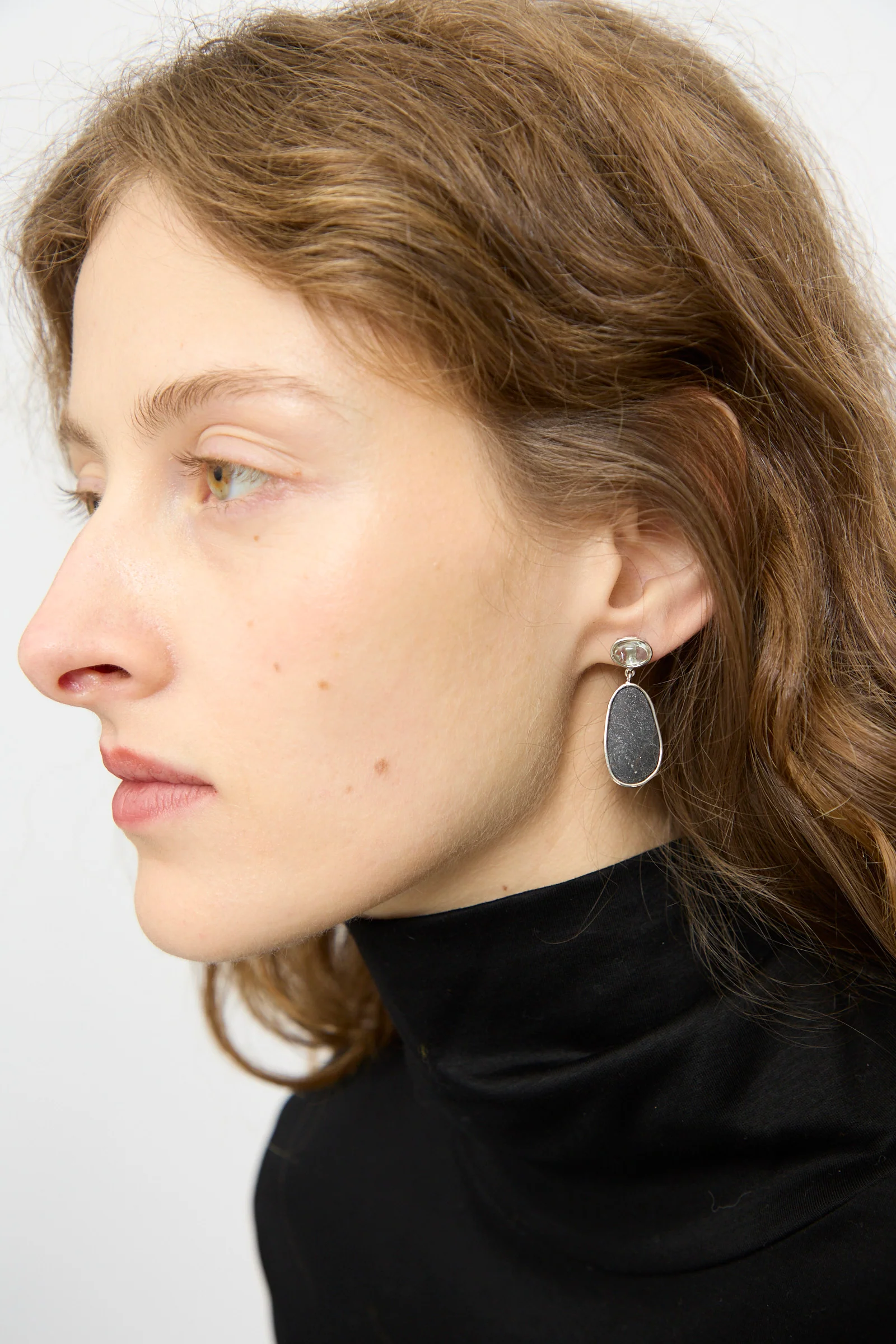 Double Stone Drop Earrings in Dark Island Stone and Tourmaline - Image 4