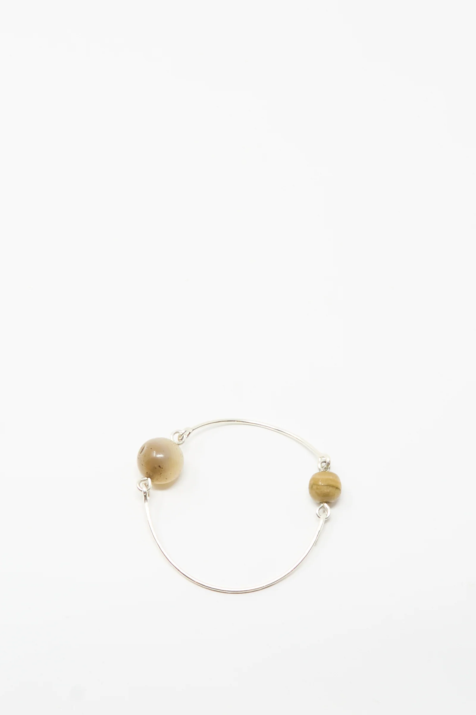 Hammered Sterling Silver Bangle with Ancient Agate Trade Beads - Image 3