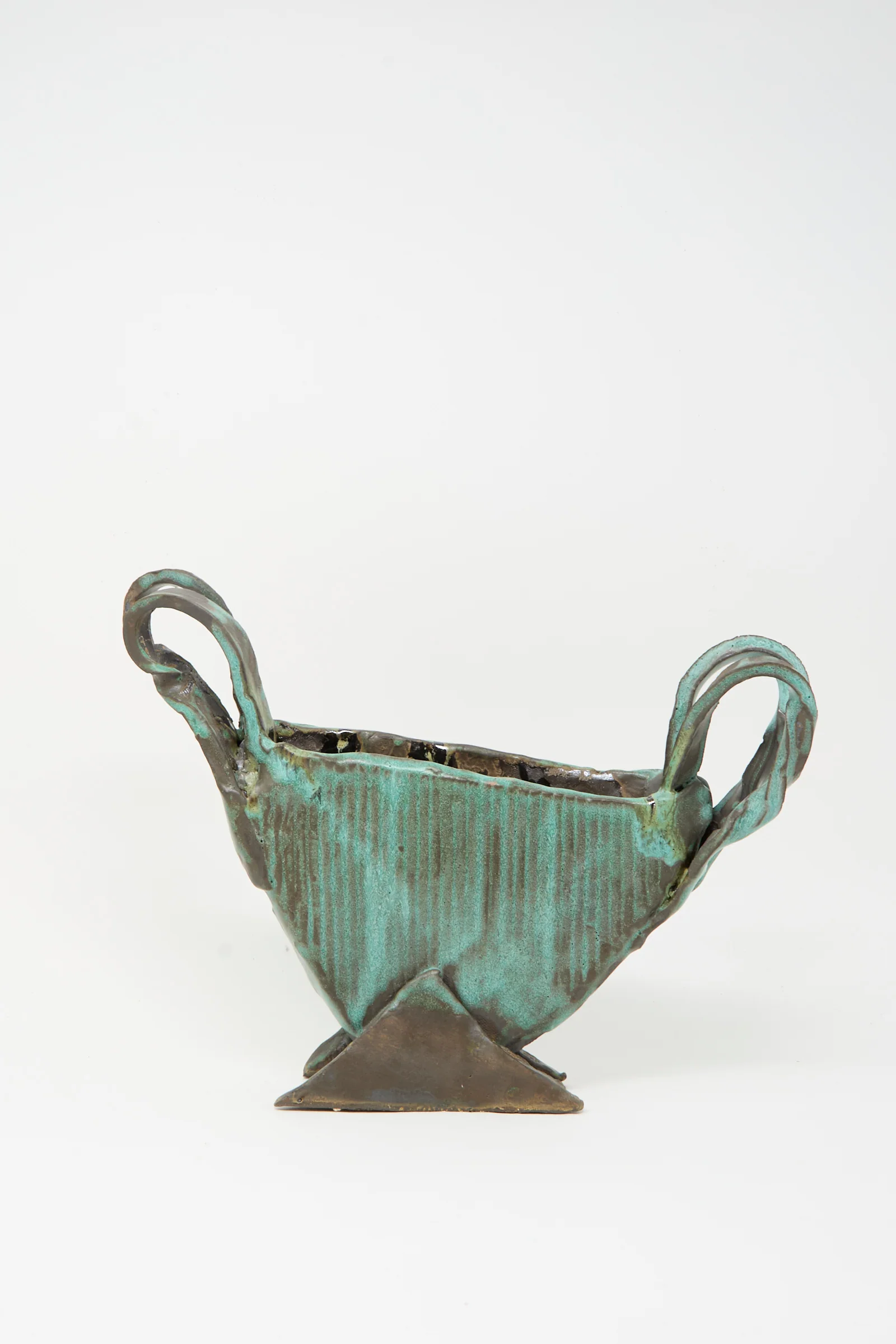 Corrugated Vessel with Handles in Green