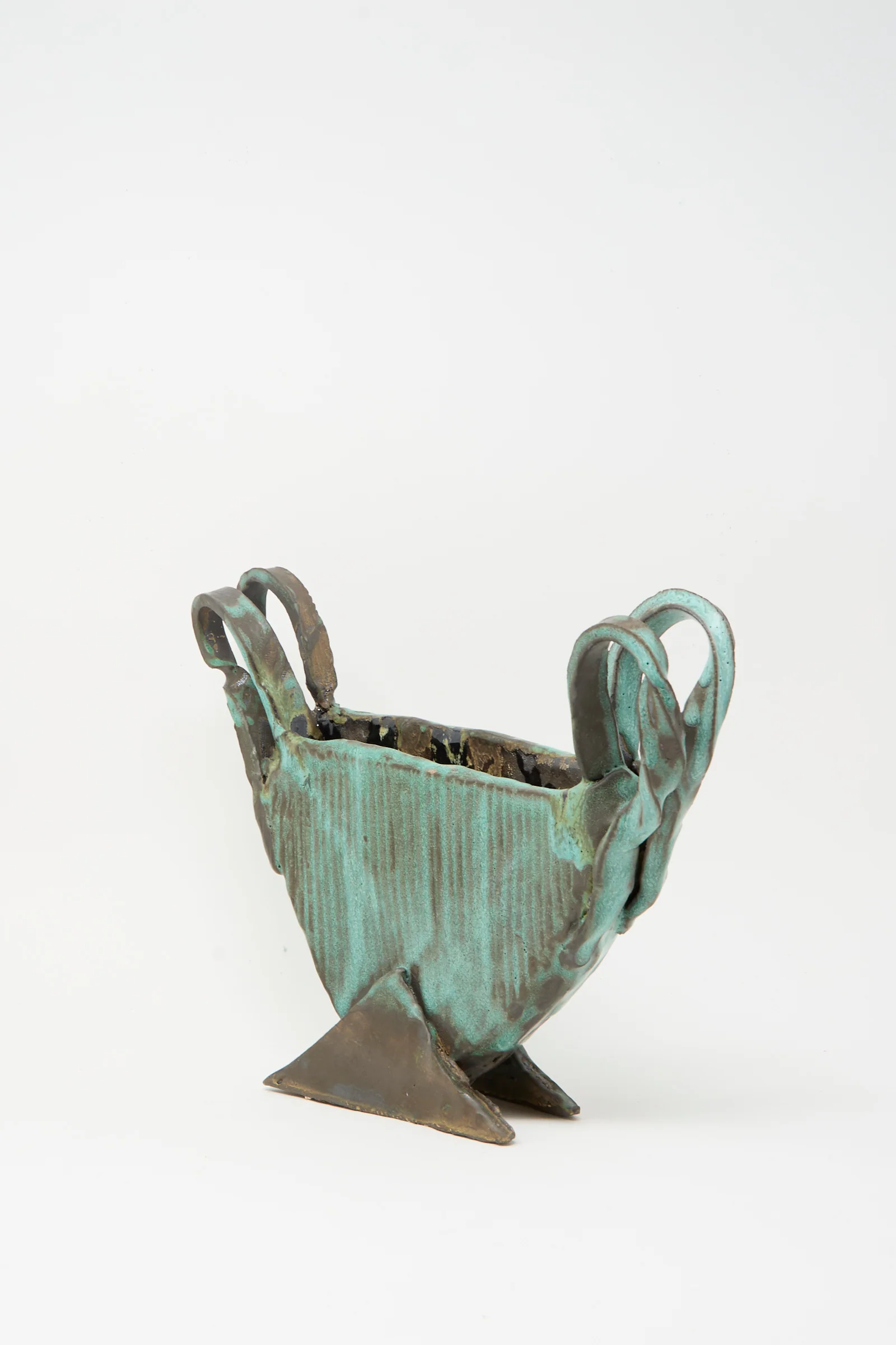 Corrugated Vessel with Handles in Green - Image 3