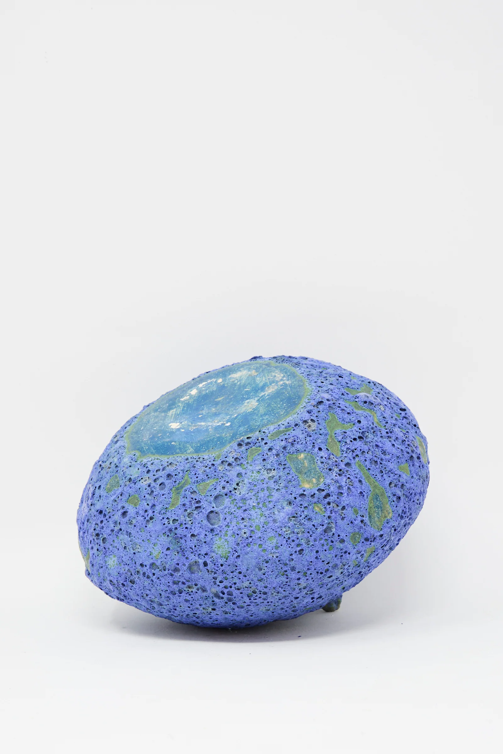 Glazed Stoneware Moon Vase in Blue - Image 4