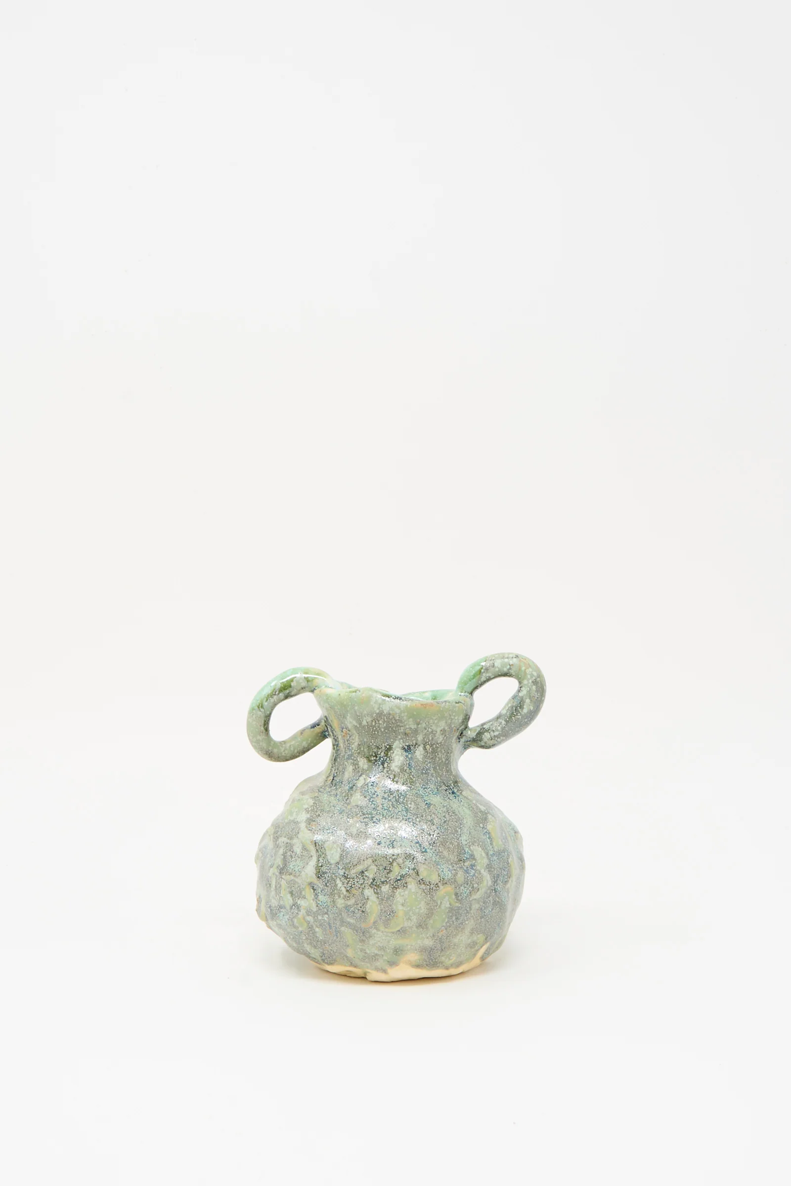 Pinched Vase with Handles in Green