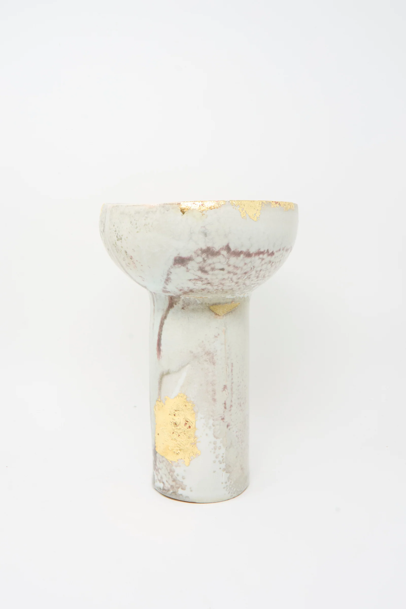 Wood-Fired Porcelain Pedestal Bowl with Gold Leaf