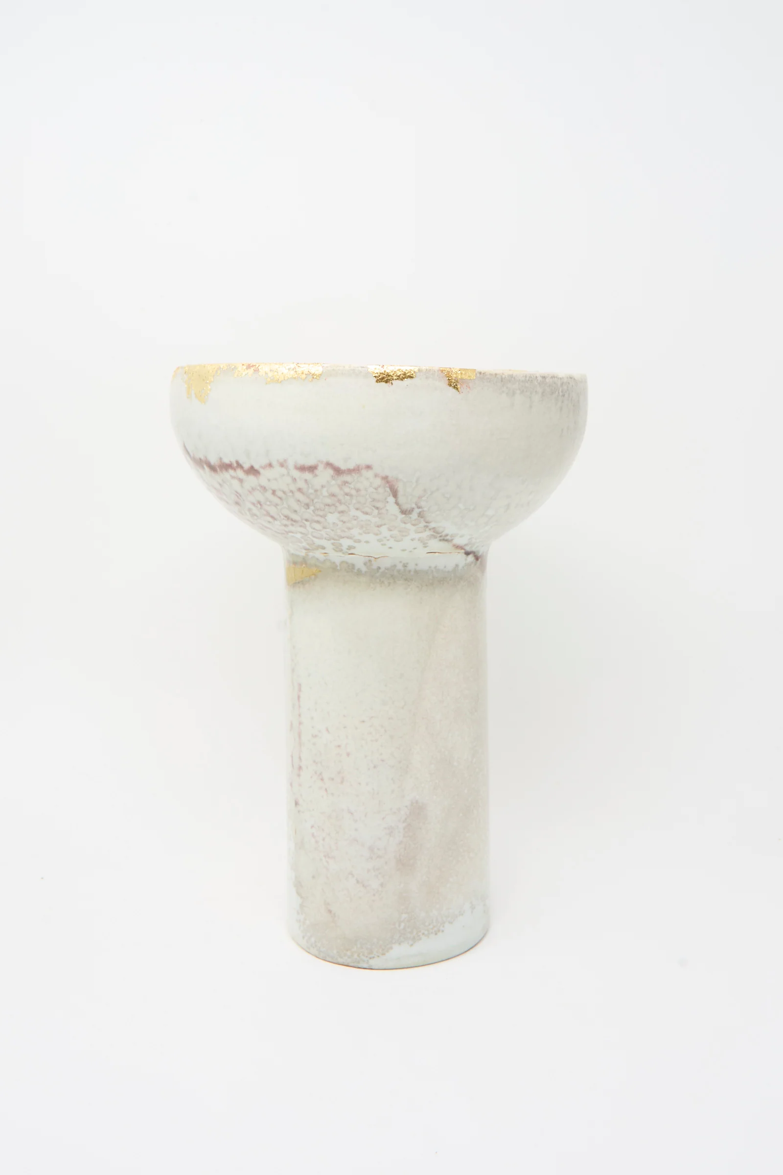 Wood-Fired Porcelain Pedestal Bowl with Gold Leaf - Image 3